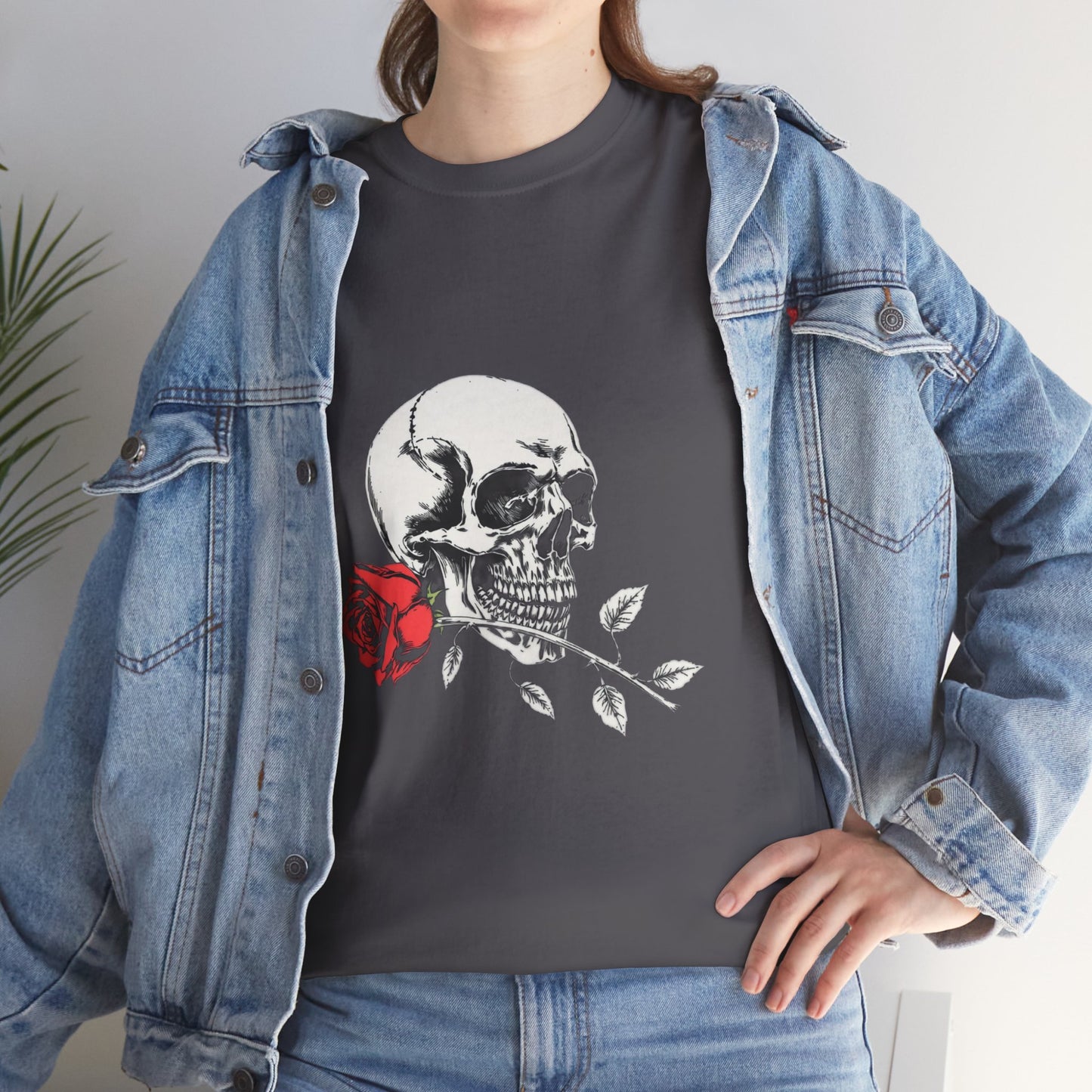 Skelly Goth Skull And Rose Unisex Heavy Cotton Tee