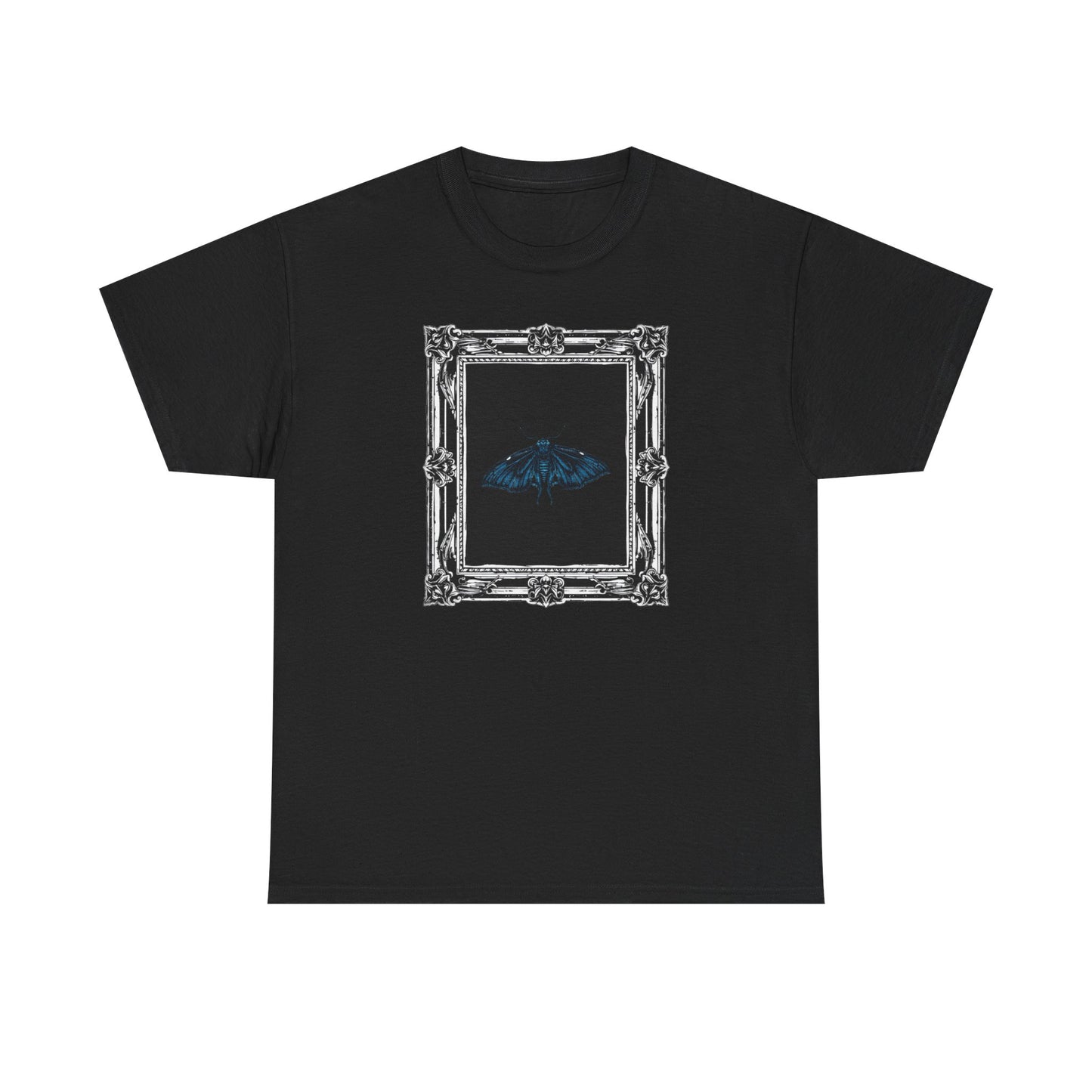 Gothic Y2k Blue Moth Framed Unisex Heavy Cotton Tee