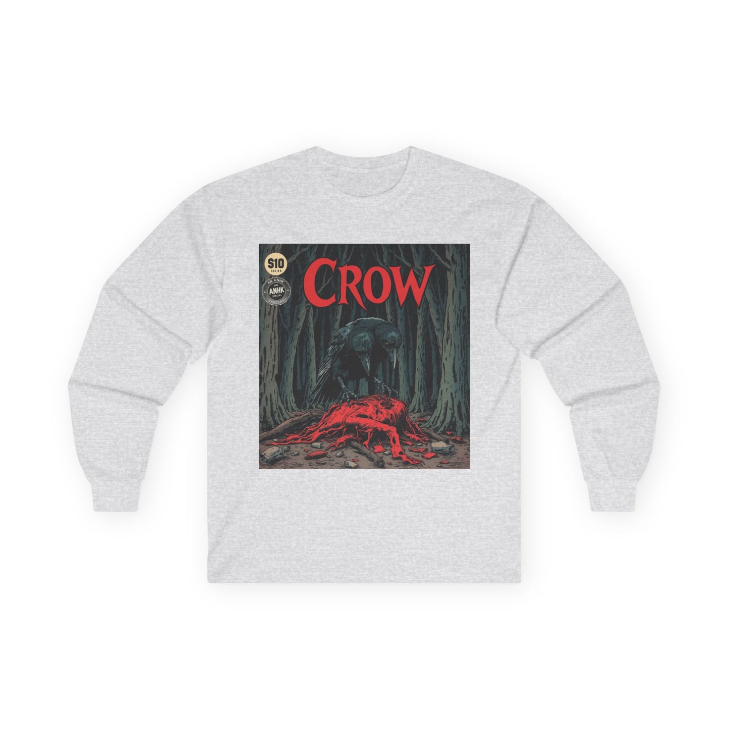 Vintage Comic Cover Crow Graphic Long Sleeve Tee
