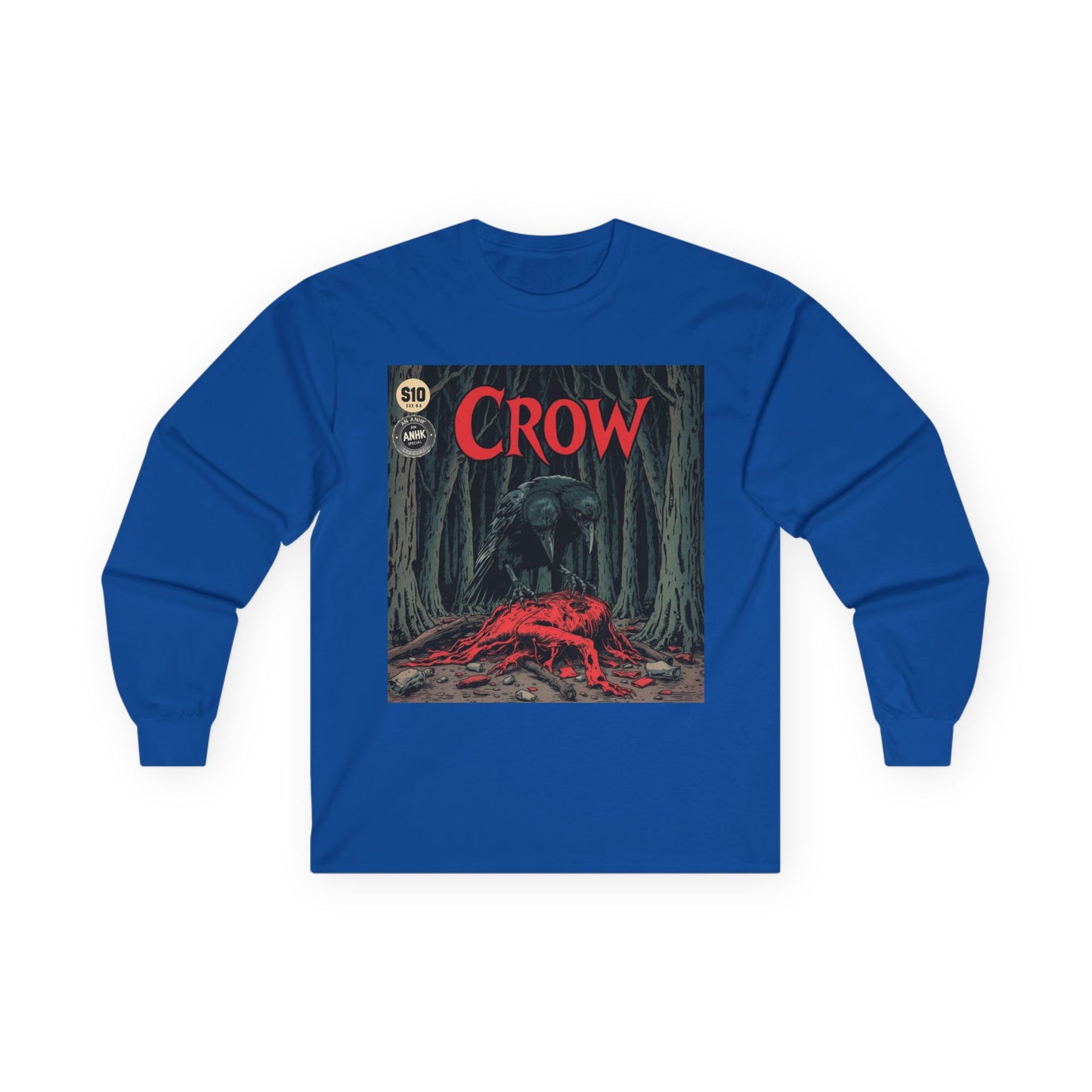 Vintage Comic Cover Crow Graphic Long Sleeve Tee