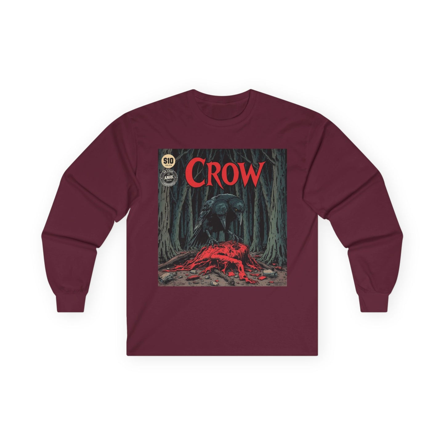 Vintage Comic Cover Crow Graphic Long Sleeve Tee