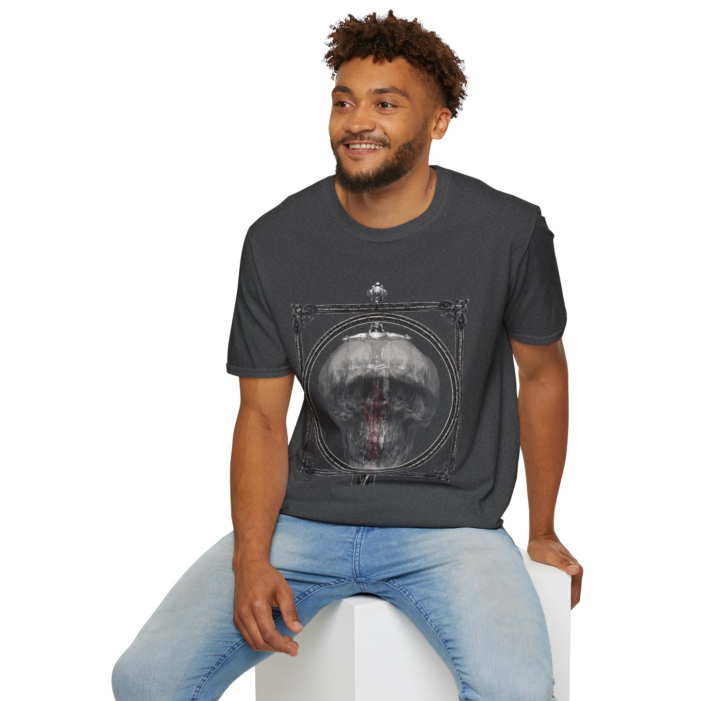 Skelly Goth Franed Sword Through Skull Graphic Tee