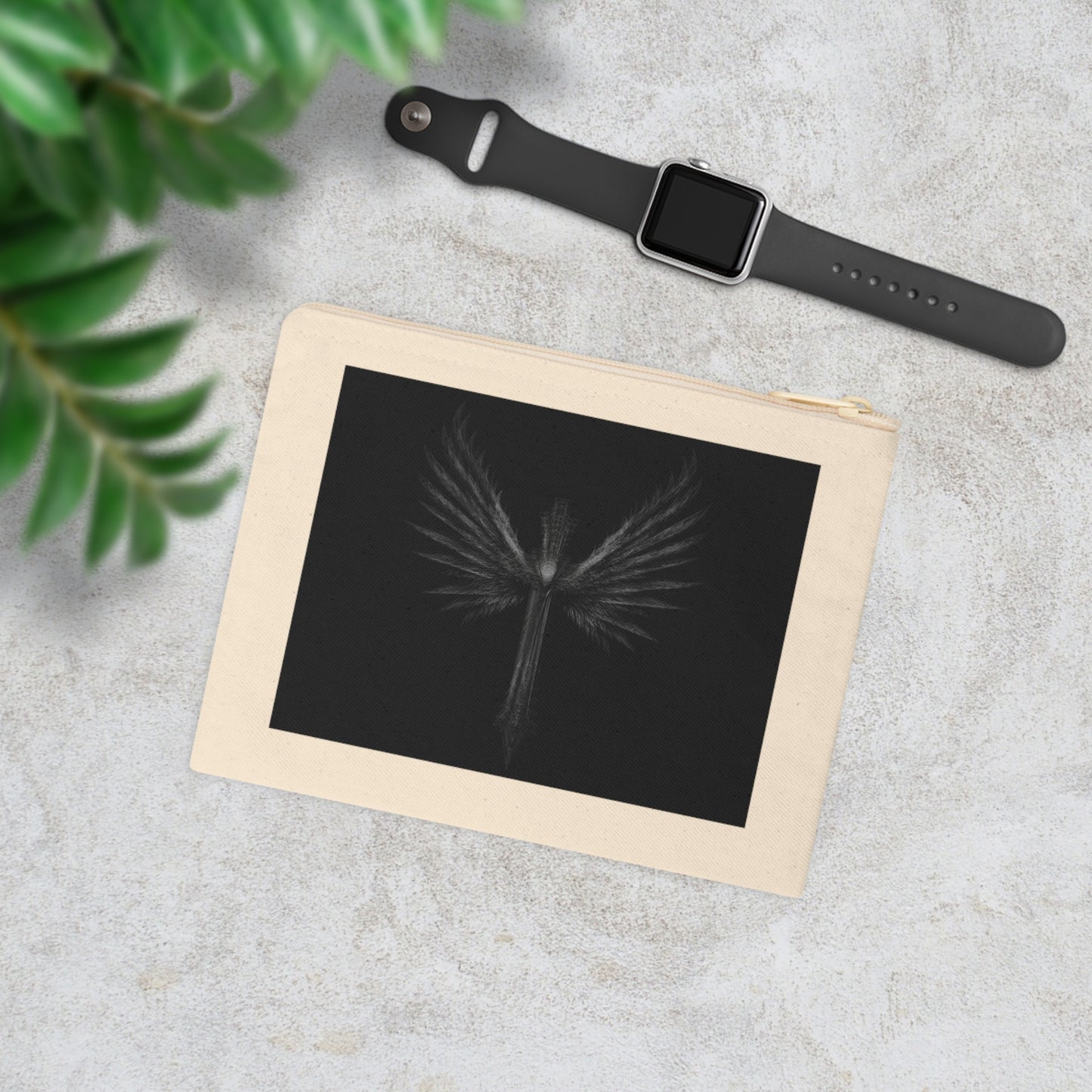 Elegant Black Winged Cross Zipper Pouch