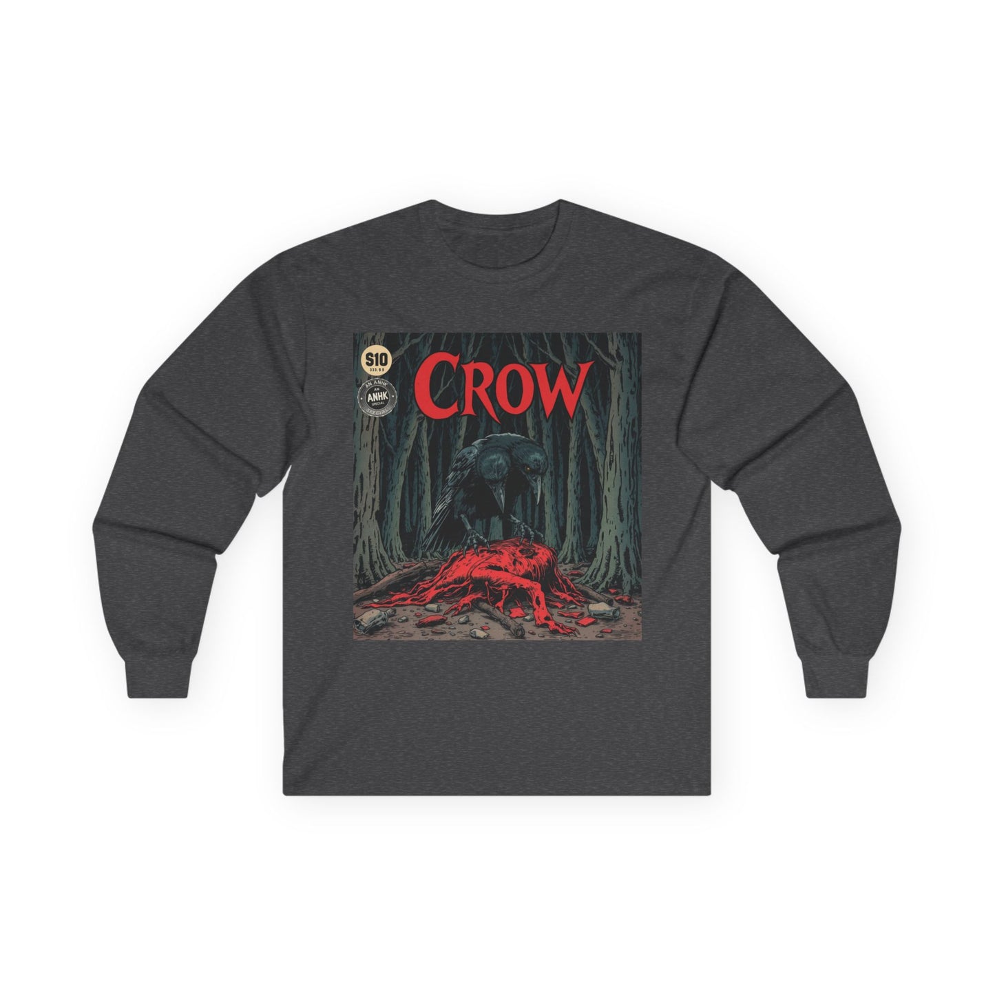 Vintage Comic Cover Crow Graphic Long Sleeve Tee