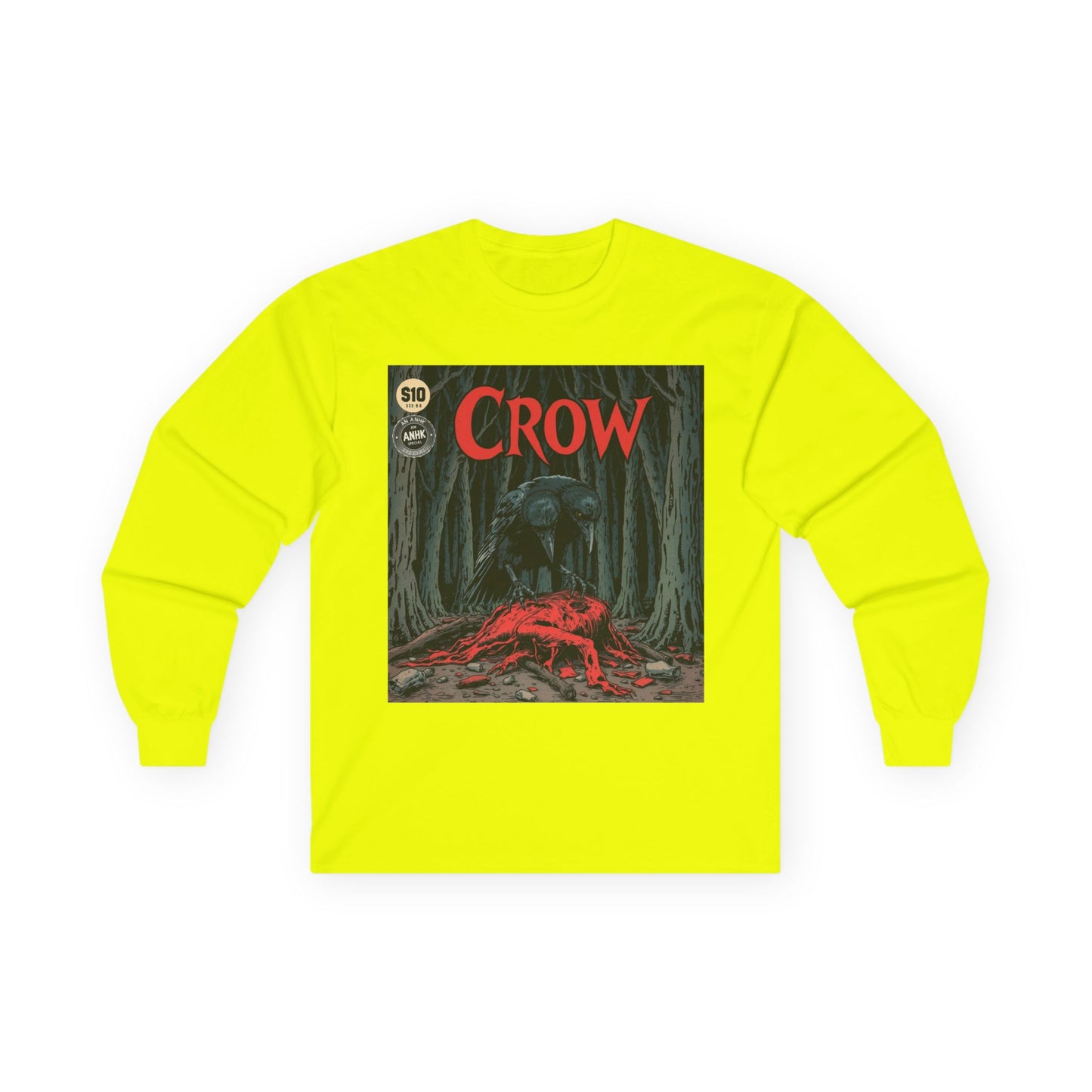 Vintage Comic Cover Crow Graphic Long Sleeve Tee