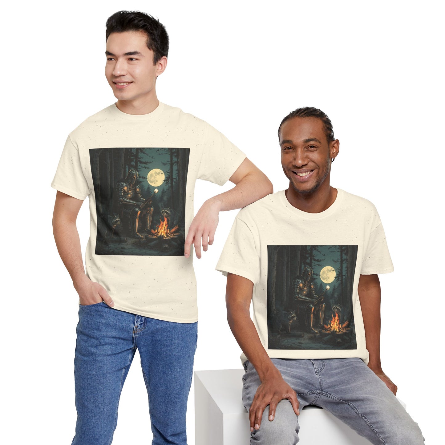 Vintage Comic Cover Knight Of Marshmallows Moonlit Campfire Unisex Tee