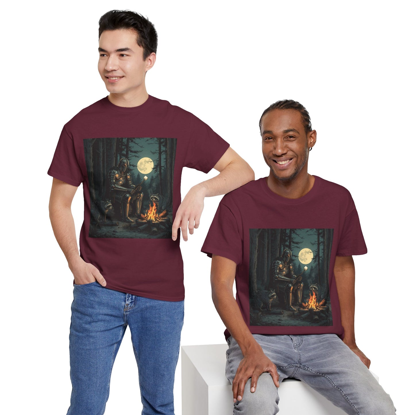 Vintage Comic Cover Knight Of Marshmallows Moonlit Campfire Unisex Tee