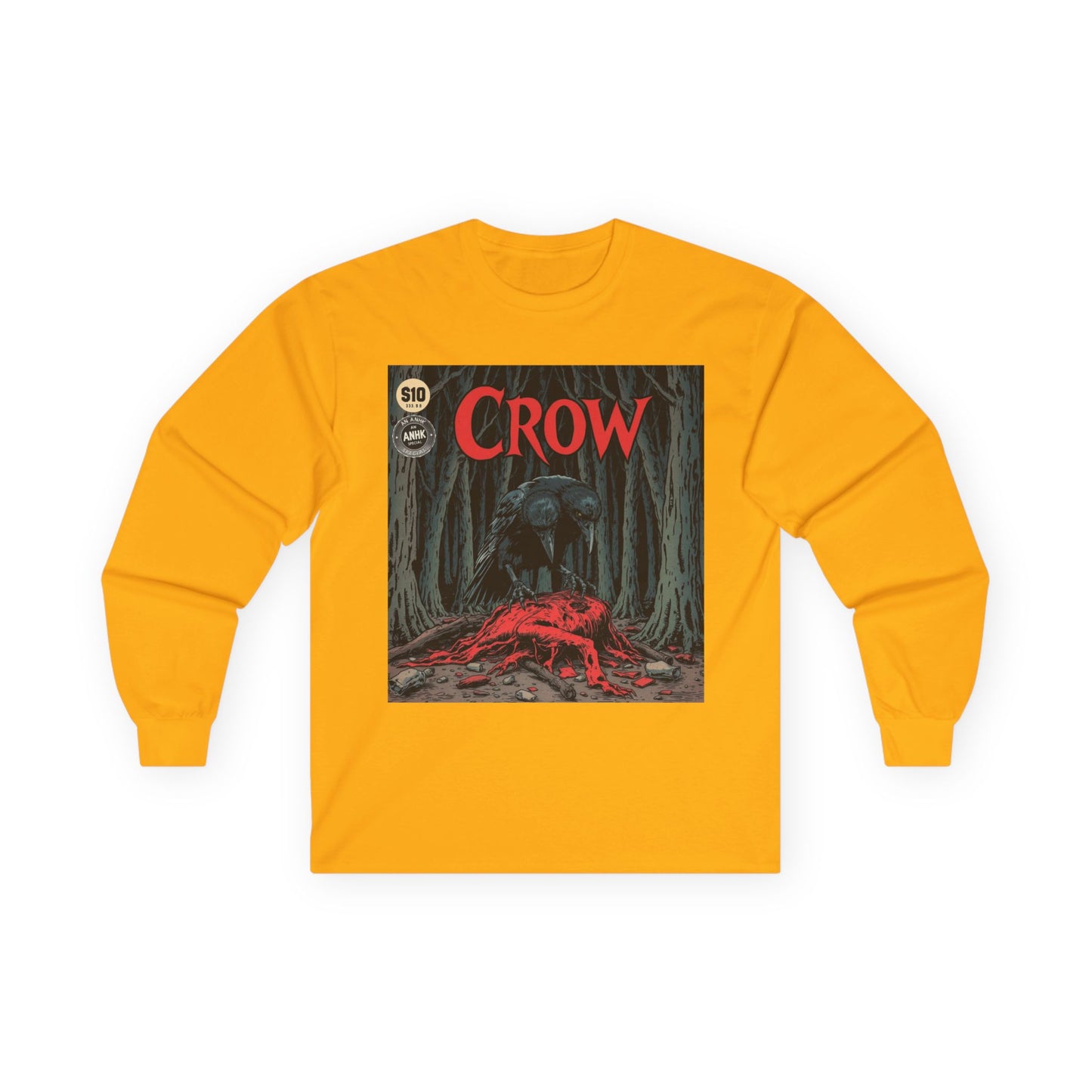 Vintage Comic Cover Crow Graphic Long Sleeve Tee
