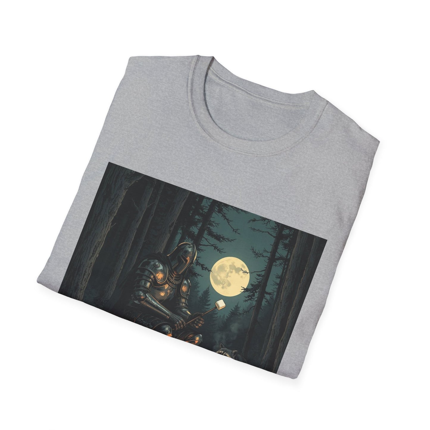 Vintage Comic Cover Knight And Racoon Moonlit Campfire Unisex T-Shirt