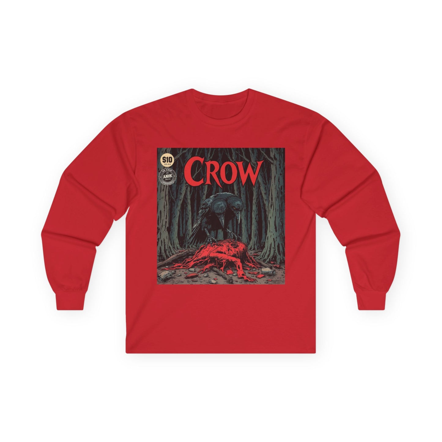 Vintage Comic Cover Crow Graphic Long Sleeve Tee
