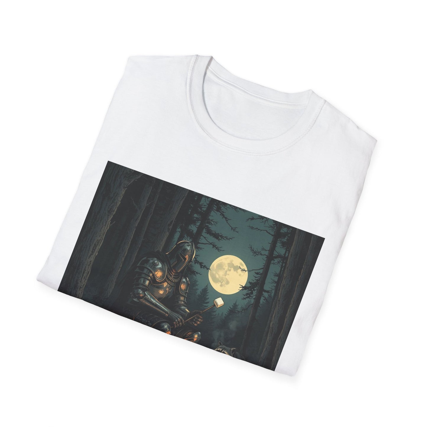 Vintage Comic Cover Knight And Racoon Moonlit Campfire Unisex T-Shirt