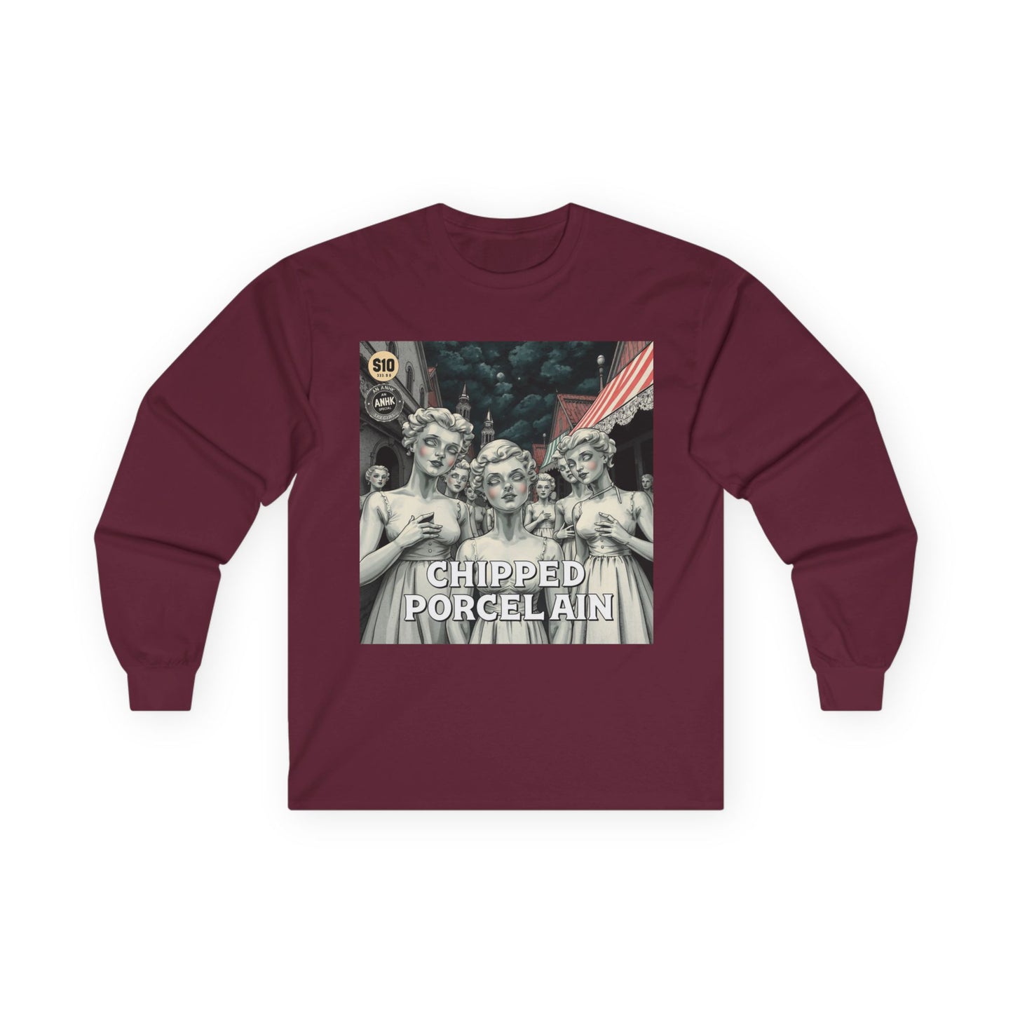 Vintage Comic Cover Chipped Porcelain Long Sleeve Tee