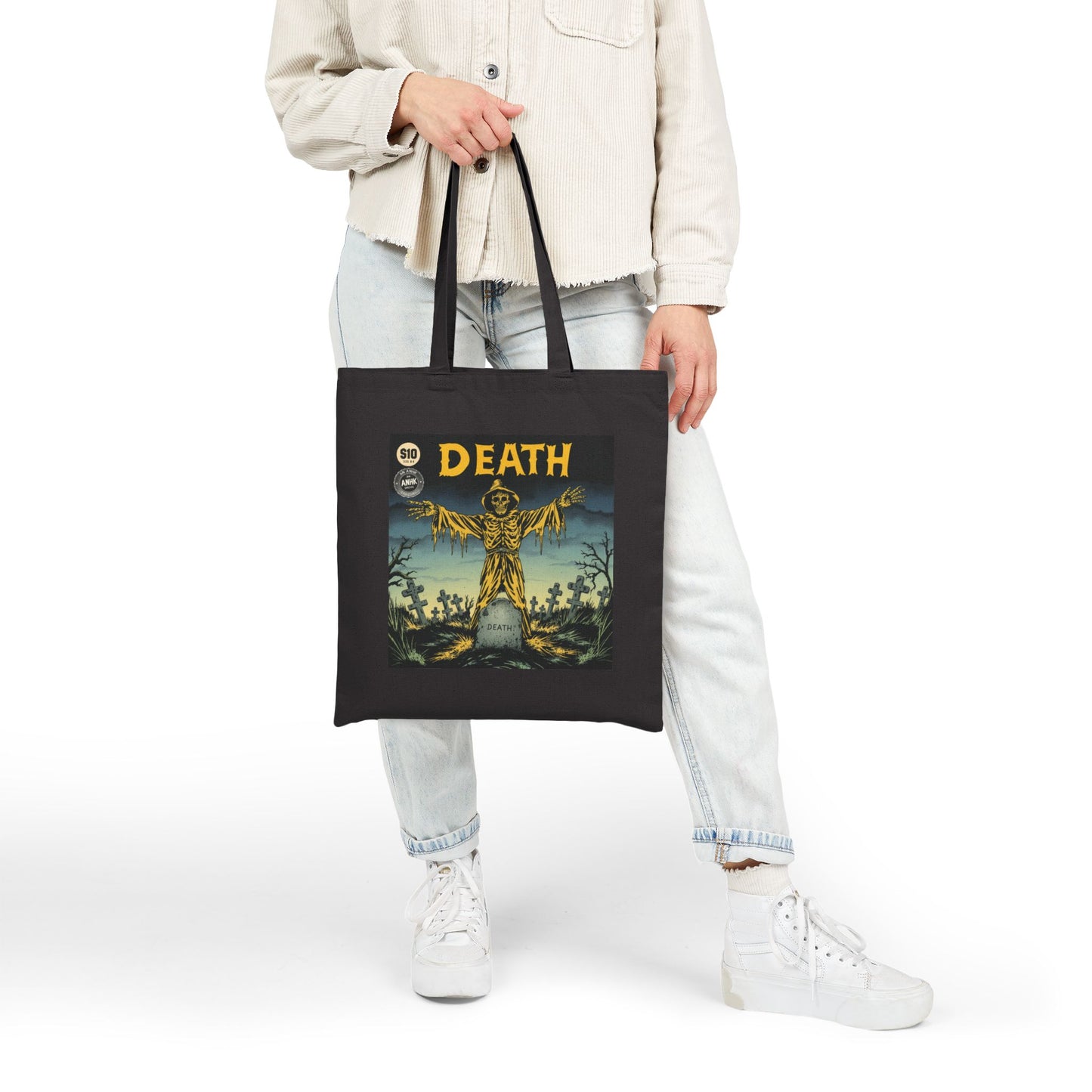 Gothic Tote Bag with Death Design, Eco-Friendly Shopping Bag
