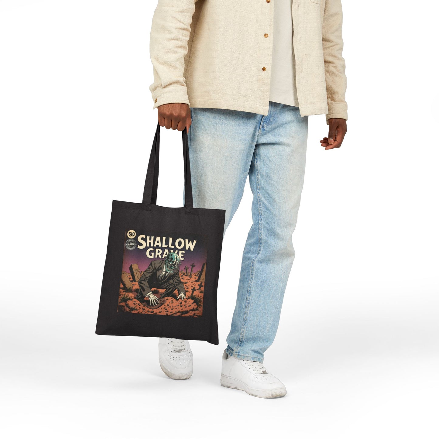 Spooky Shallow Grave Canvas Tote Bag - Eco-Friendly Tote
