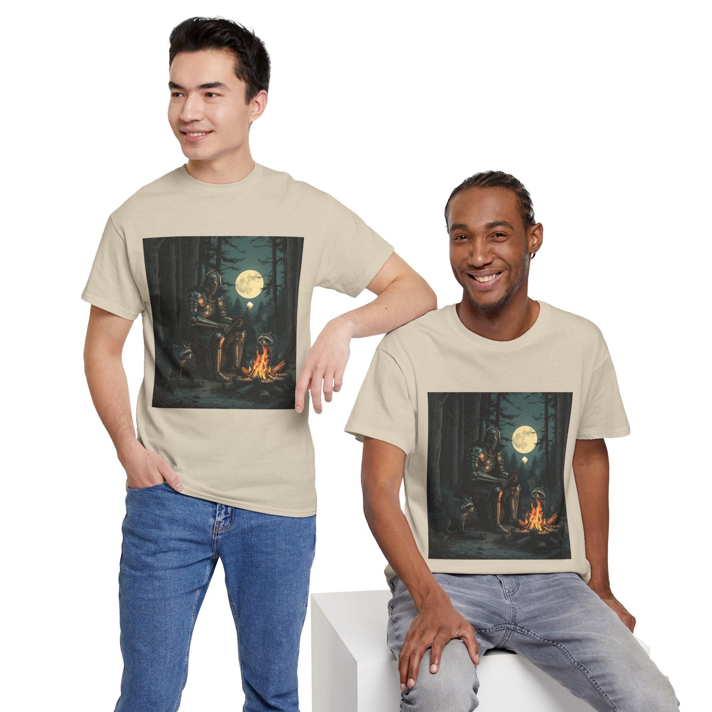 Vintage Comic Cover Knight Of Marshmallows Moonlit Campfire Unisex Tee
