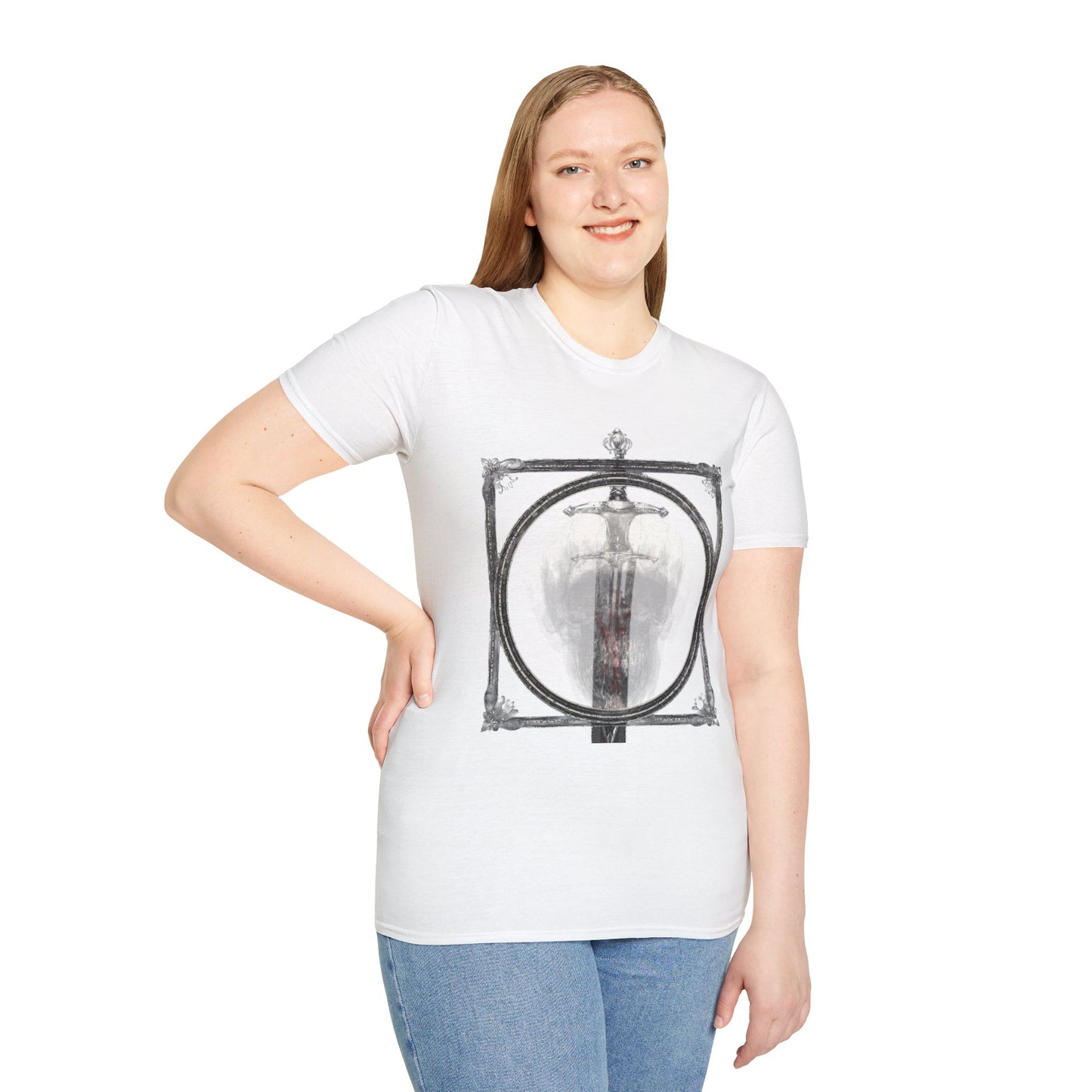 Skelly Goth Franed Sword Through Skull Graphic Tee