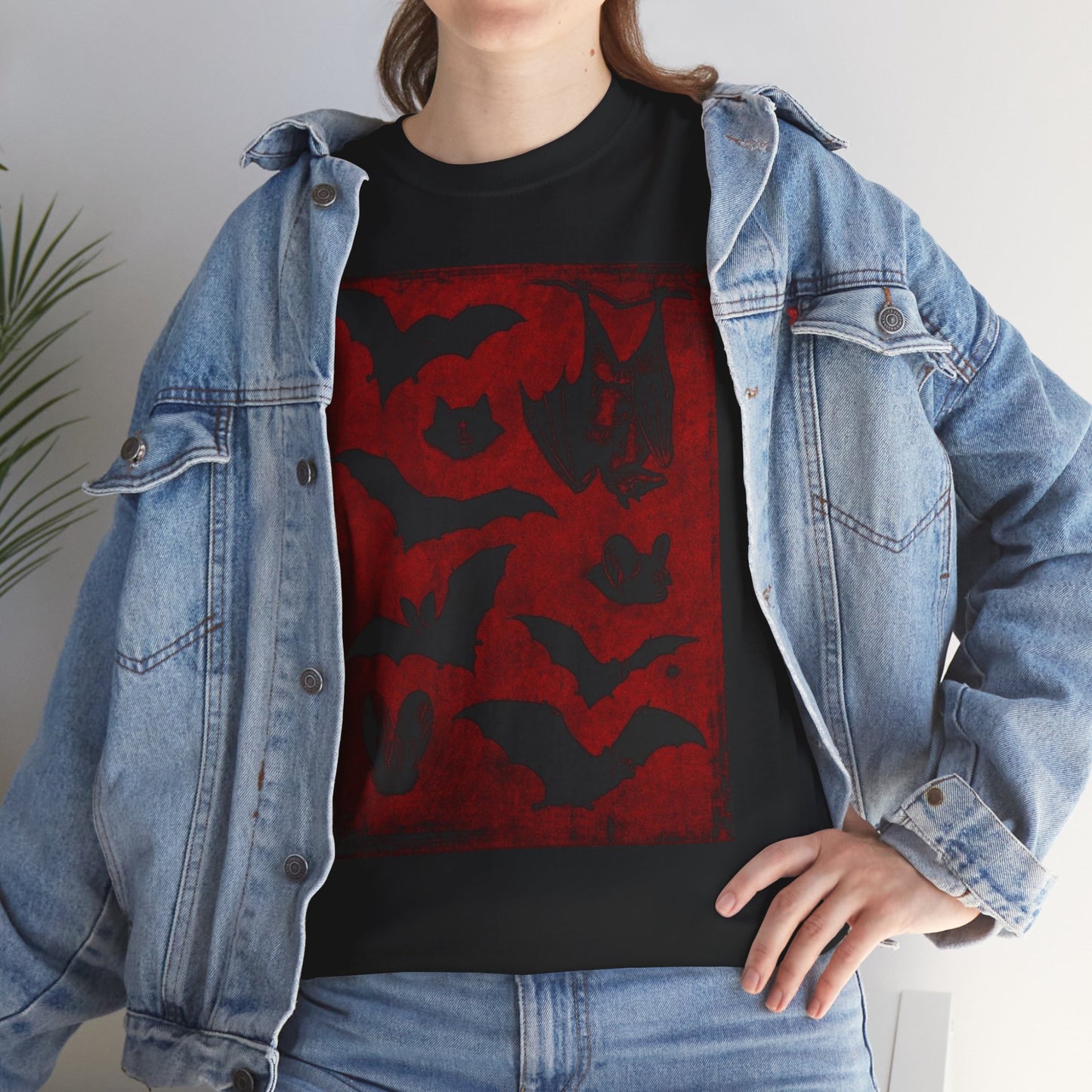 Moody Tee Gothic Bat Print Unisex Heavy Cotton Tee
