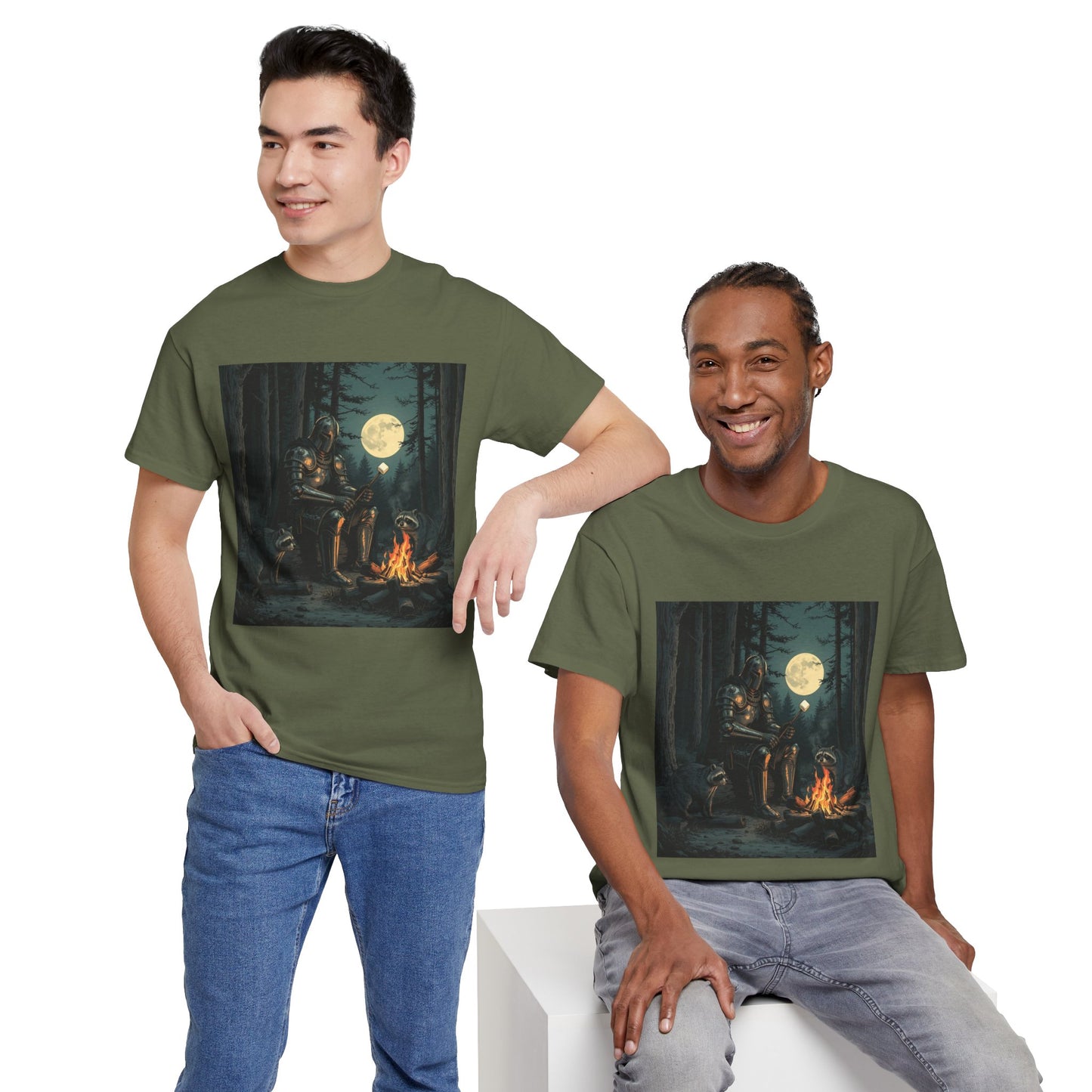 Vintage Comic Cover Knight Of Marshmallows Moonlit Campfire Unisex Tee