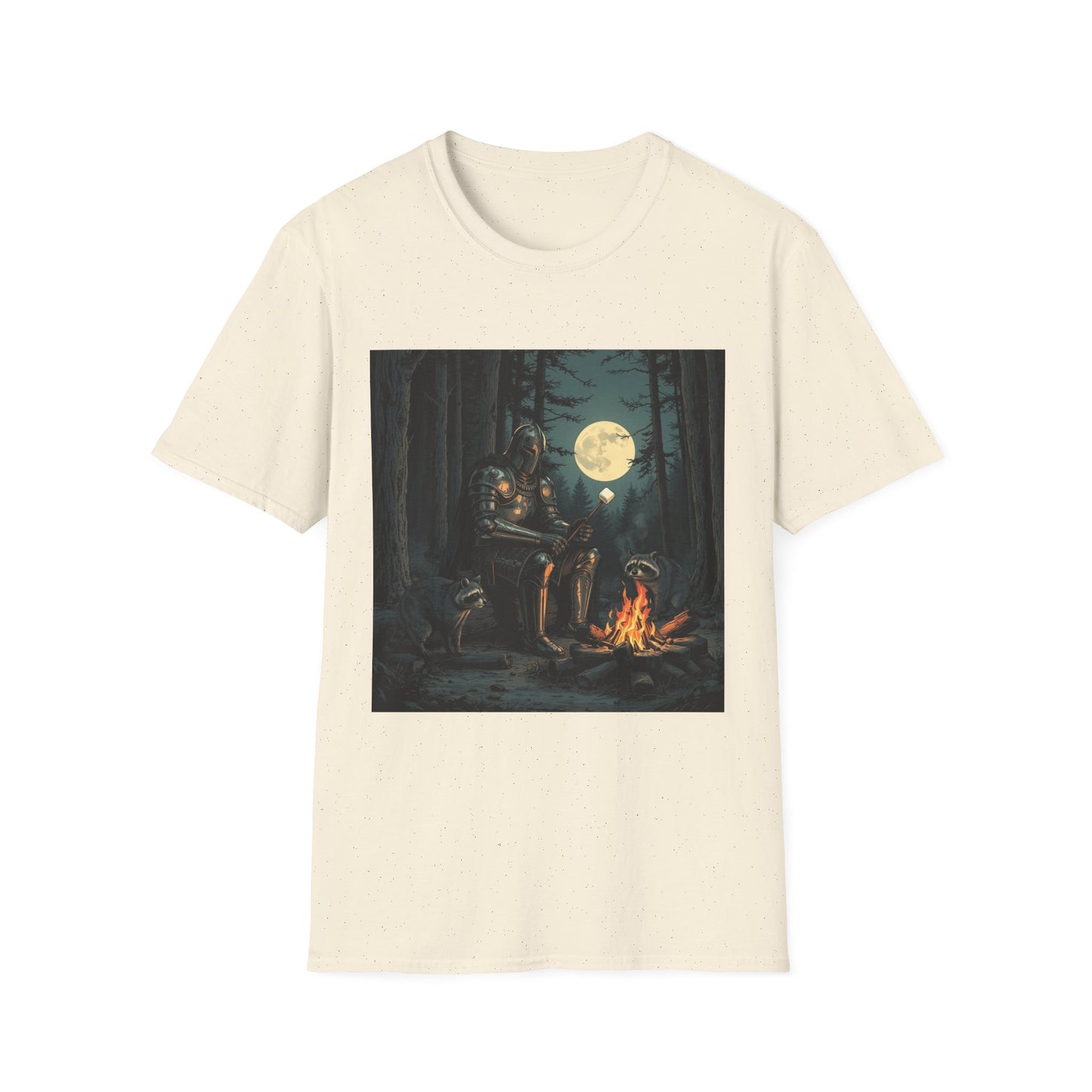 Vintage Comic Cover Knight And Racoon Moonlit Campfire Unisex T-Shirt