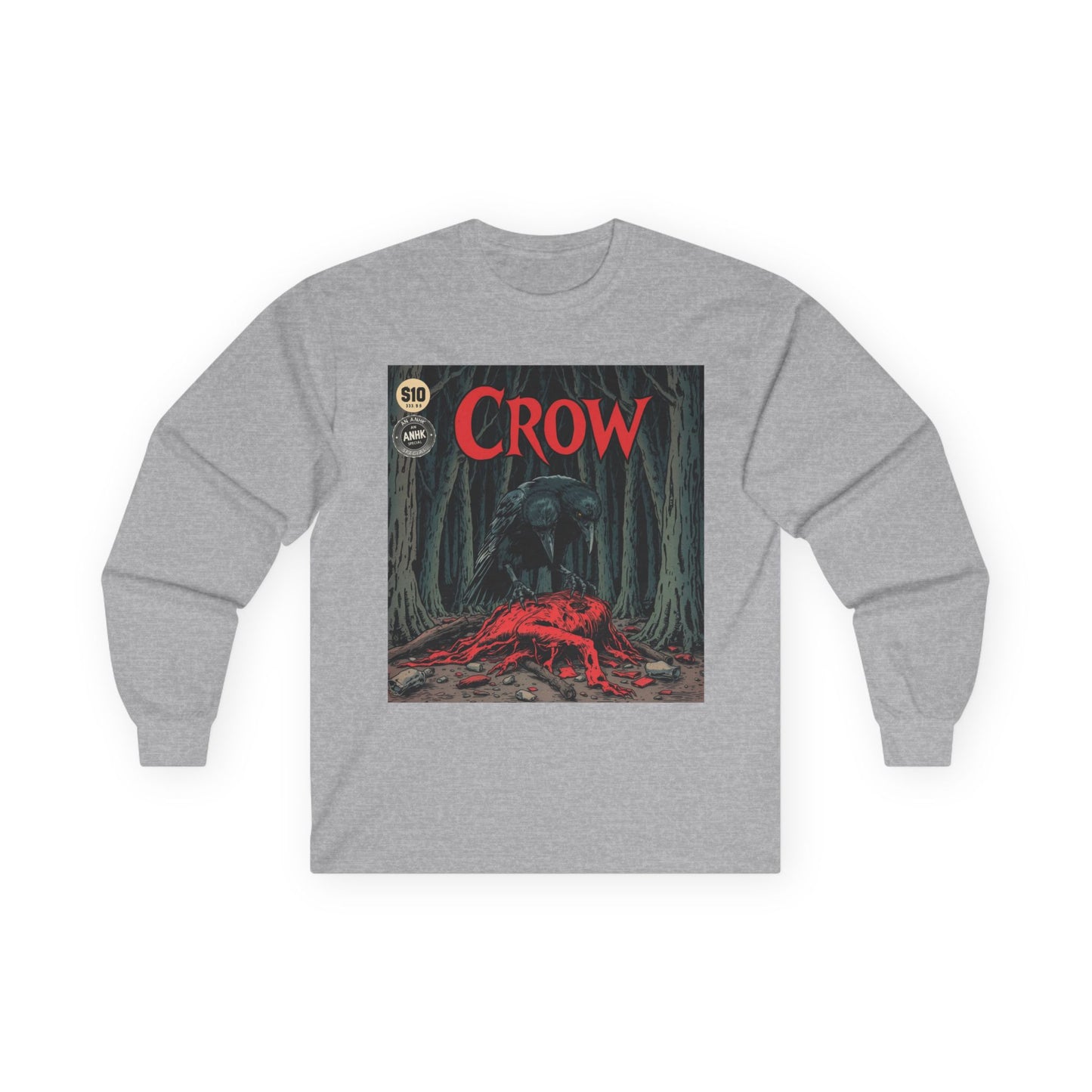 Vintage Comic Cover Crow Graphic Long Sleeve Tee