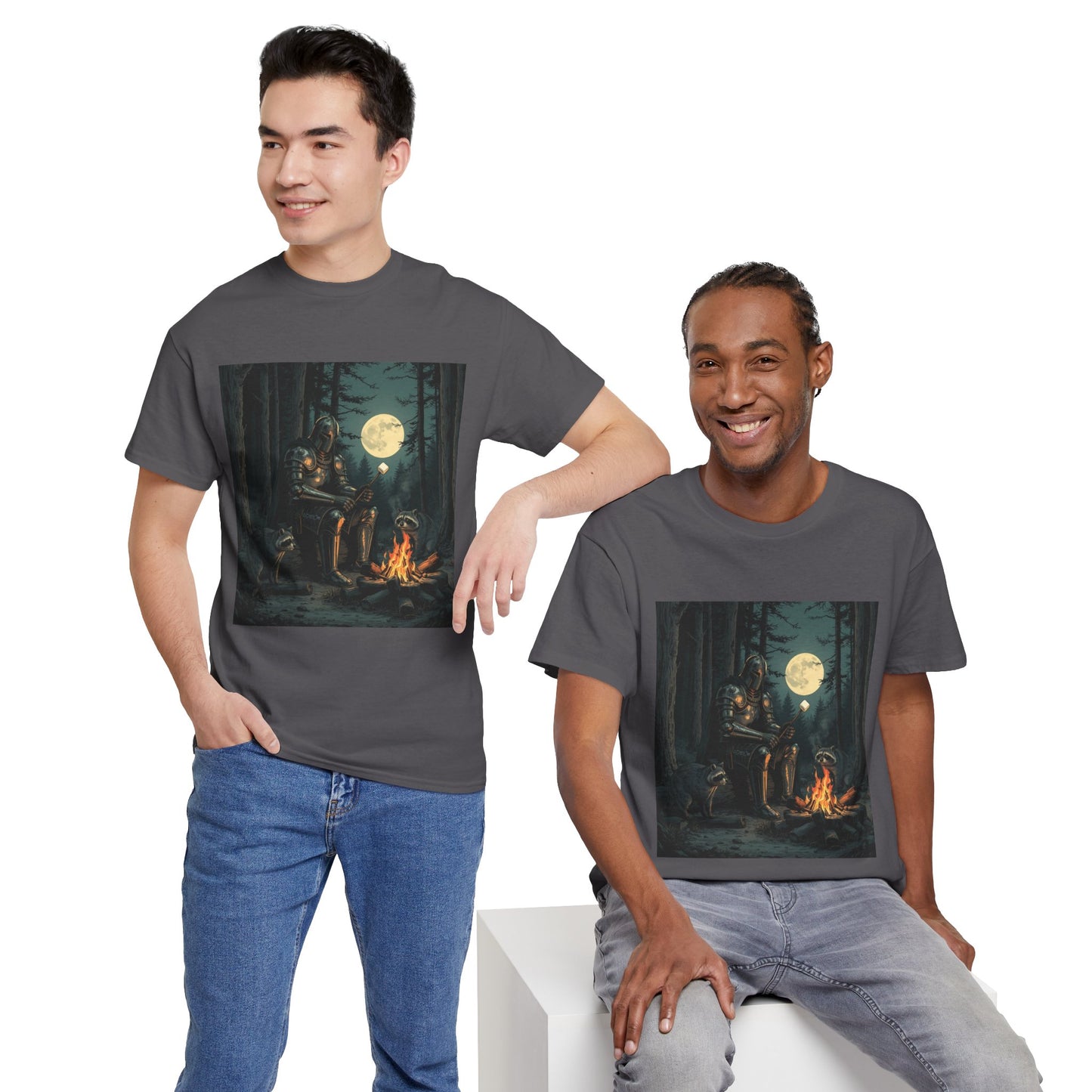 Vintage Comic Cover Knight Of Marshmallows Moonlit Campfire Unisex Tee