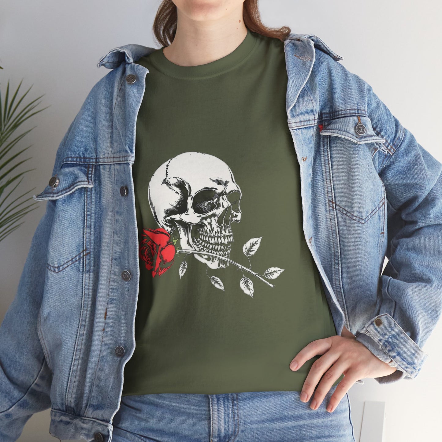 Skelly Goth Skull And Rose Unisex Heavy Cotton Tee