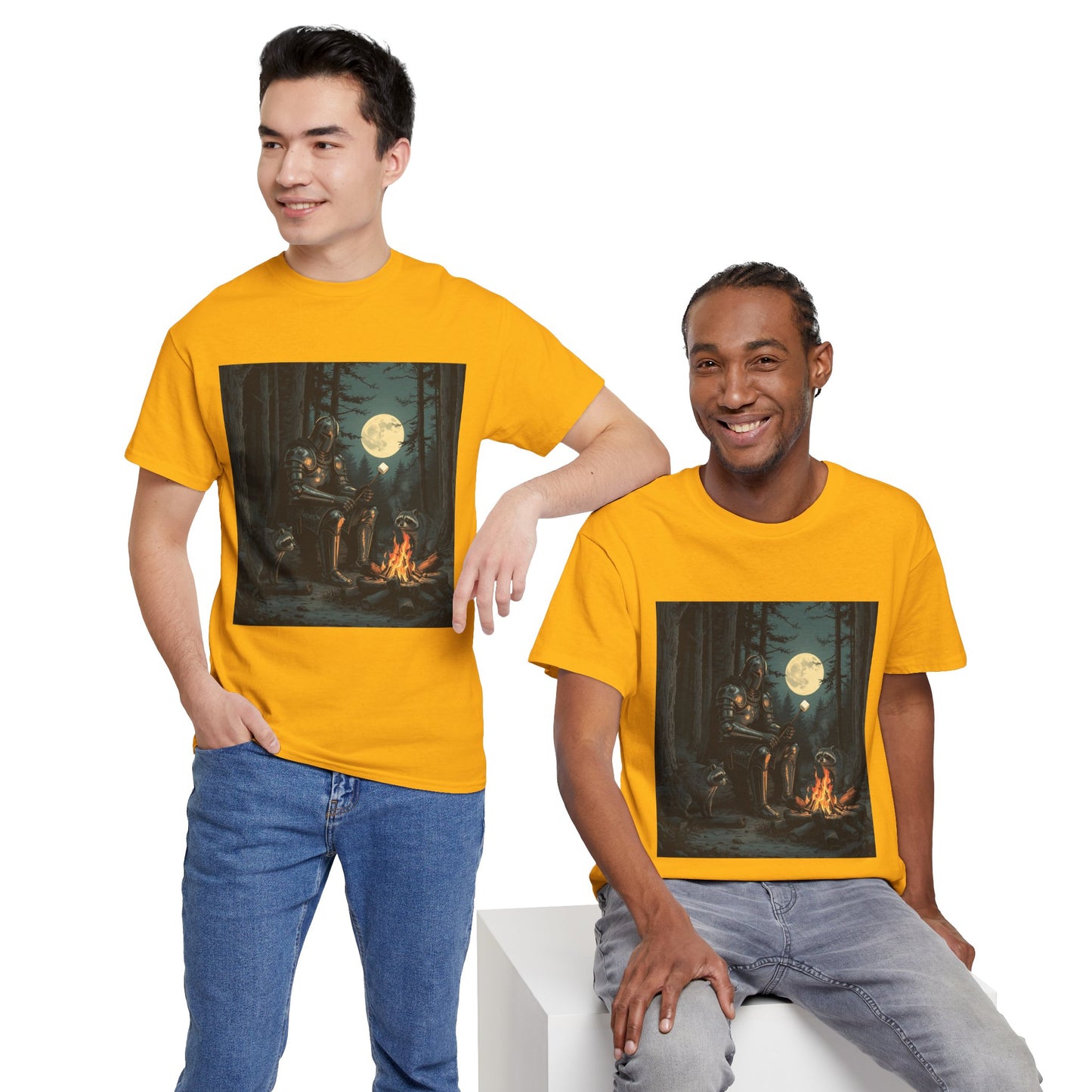Vintage Comic Cover Knight Of Marshmallows Moonlit Campfire Unisex Tee