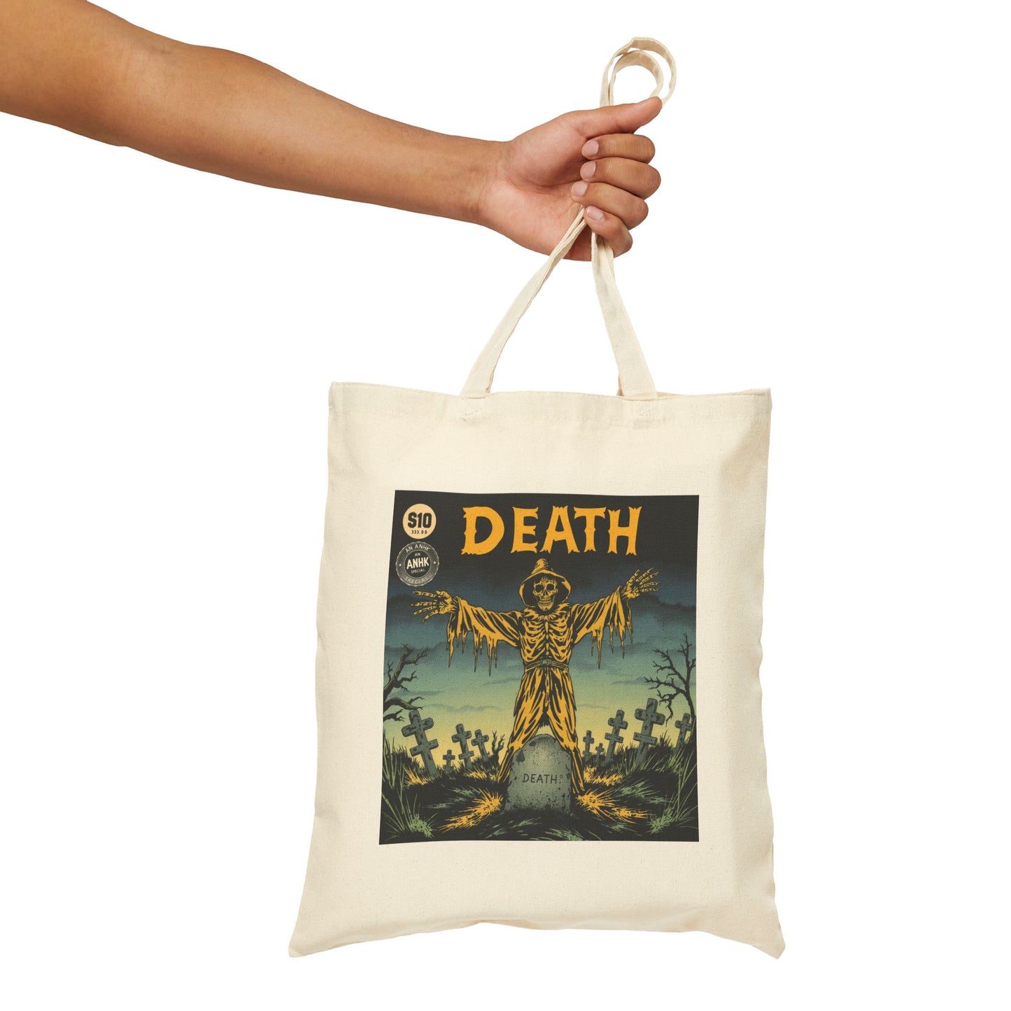 Gothic Tote Bag with Death Design, Eco-Friendly Shopping Bag