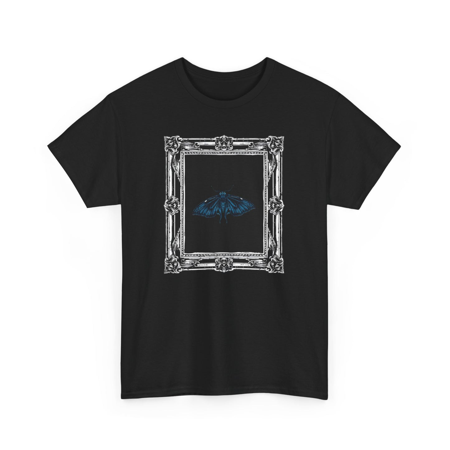 Gothic Y2k Blue Moth Framed Unisex Heavy Cotton Tee
