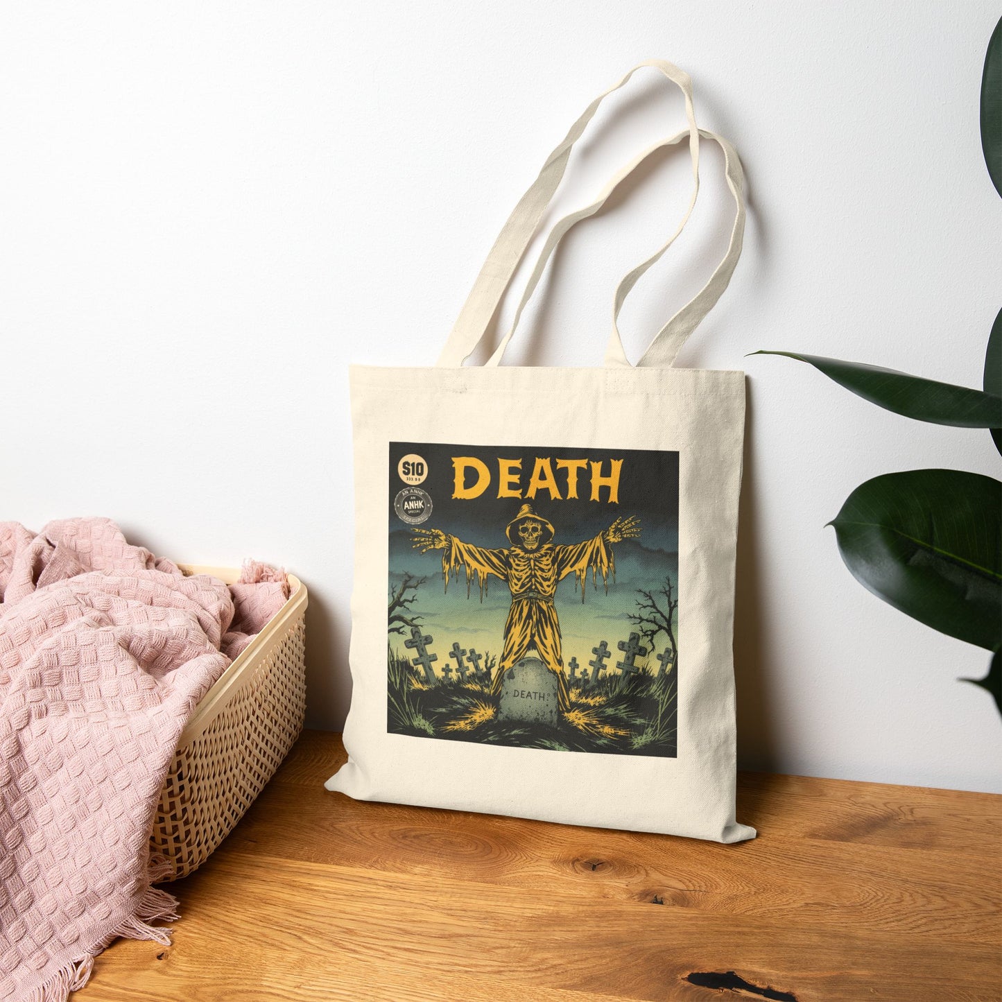 Gothic Tote Bag with Death Design, Eco-Friendly Shopping Bag