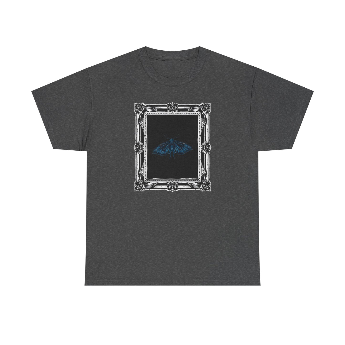 Gothic Y2k Blue Moth Framed Unisex Heavy Cotton Tee