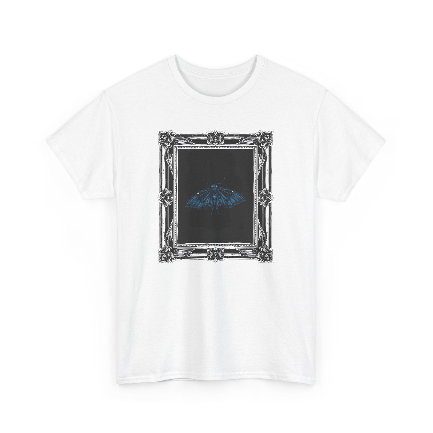 Gothic Y2k Blue Moth Framed Unisex Heavy Cotton Tee