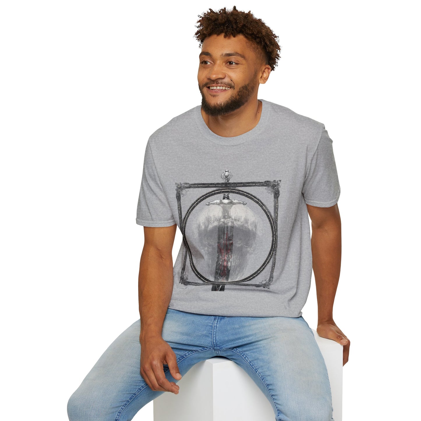 Skelly Goth Franed Sword Through Skull Graphic Tee
