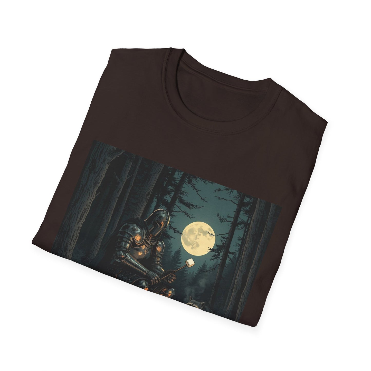 Vintage Comic Cover Knight And Racoon Moonlit Campfire Unisex T-Shirt