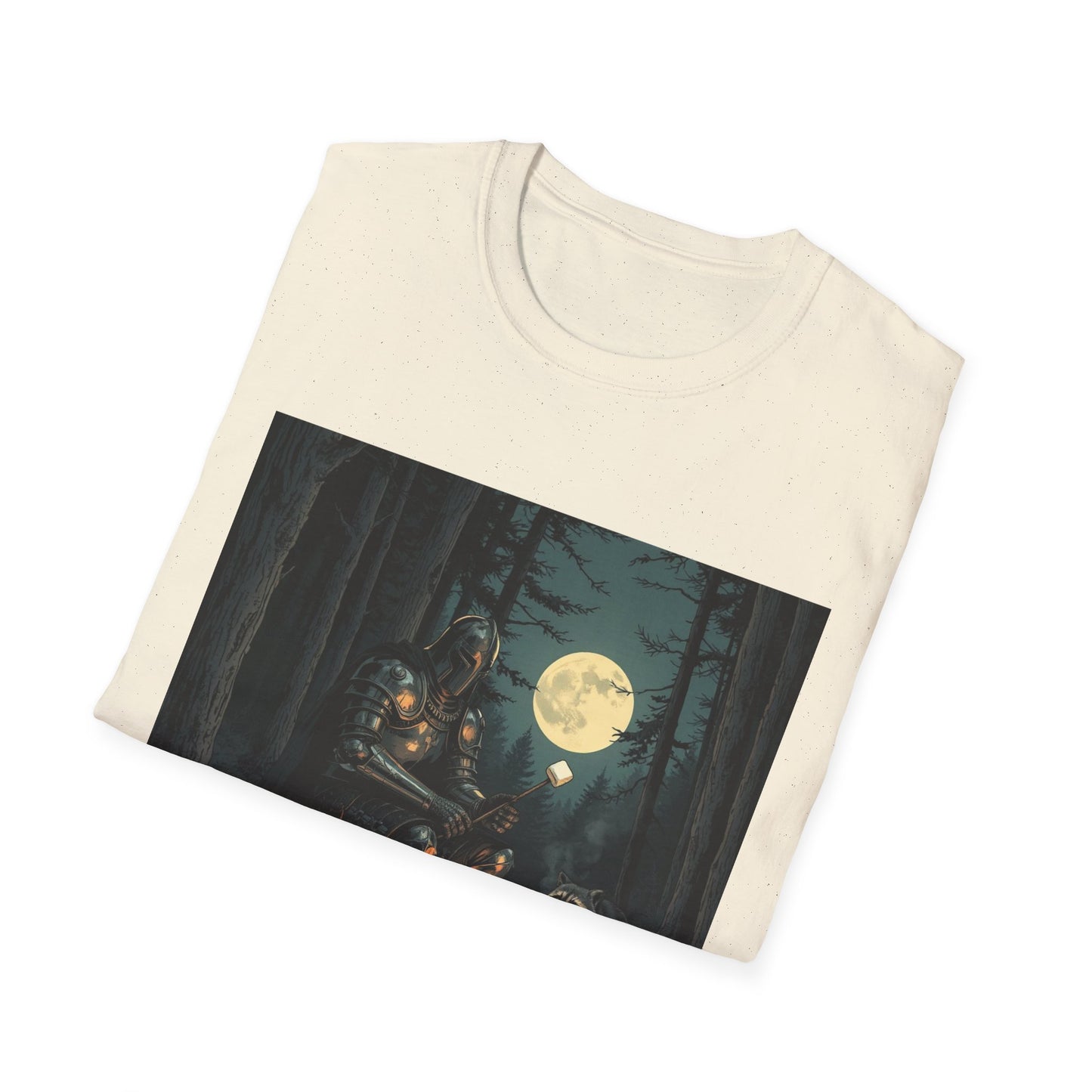 Vintage Comic Cover Knight And Racoon Moonlit Campfire Unisex T-Shirt