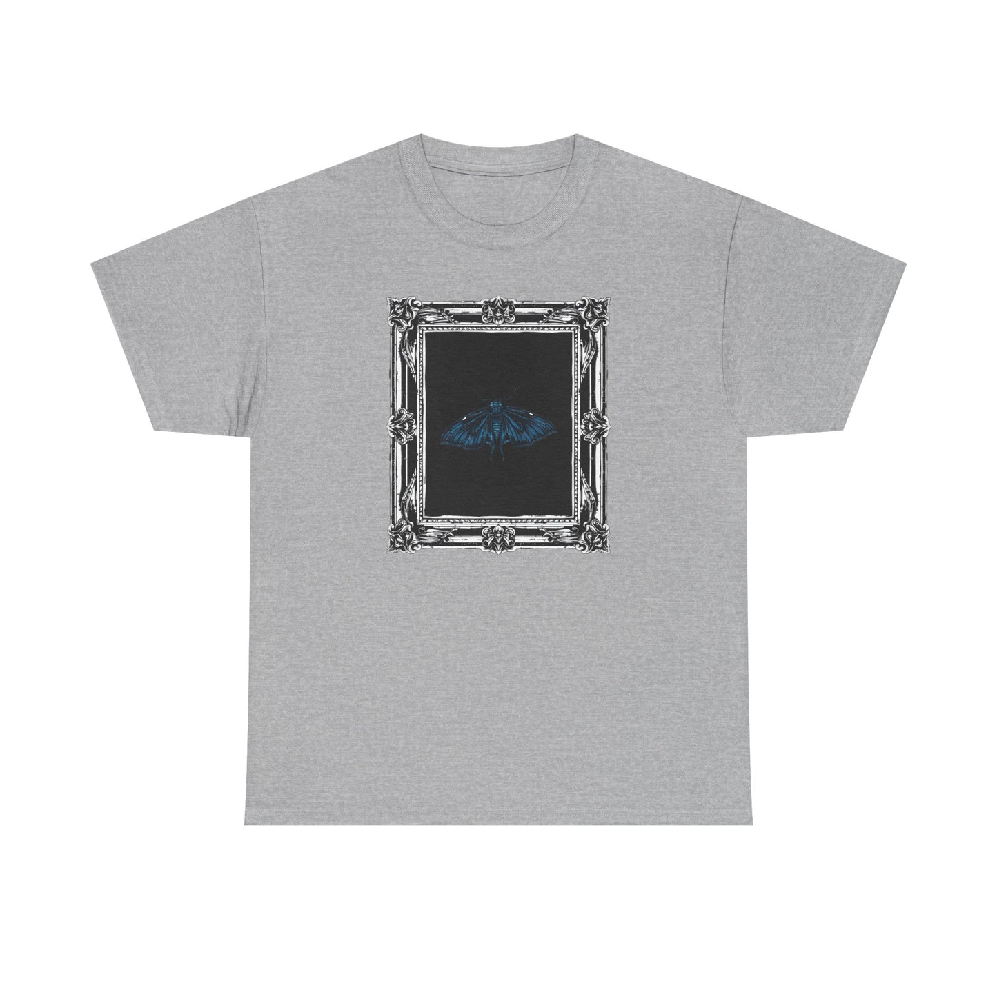 Gothic Y2k Blue Moth Framed Unisex Heavy Cotton Tee