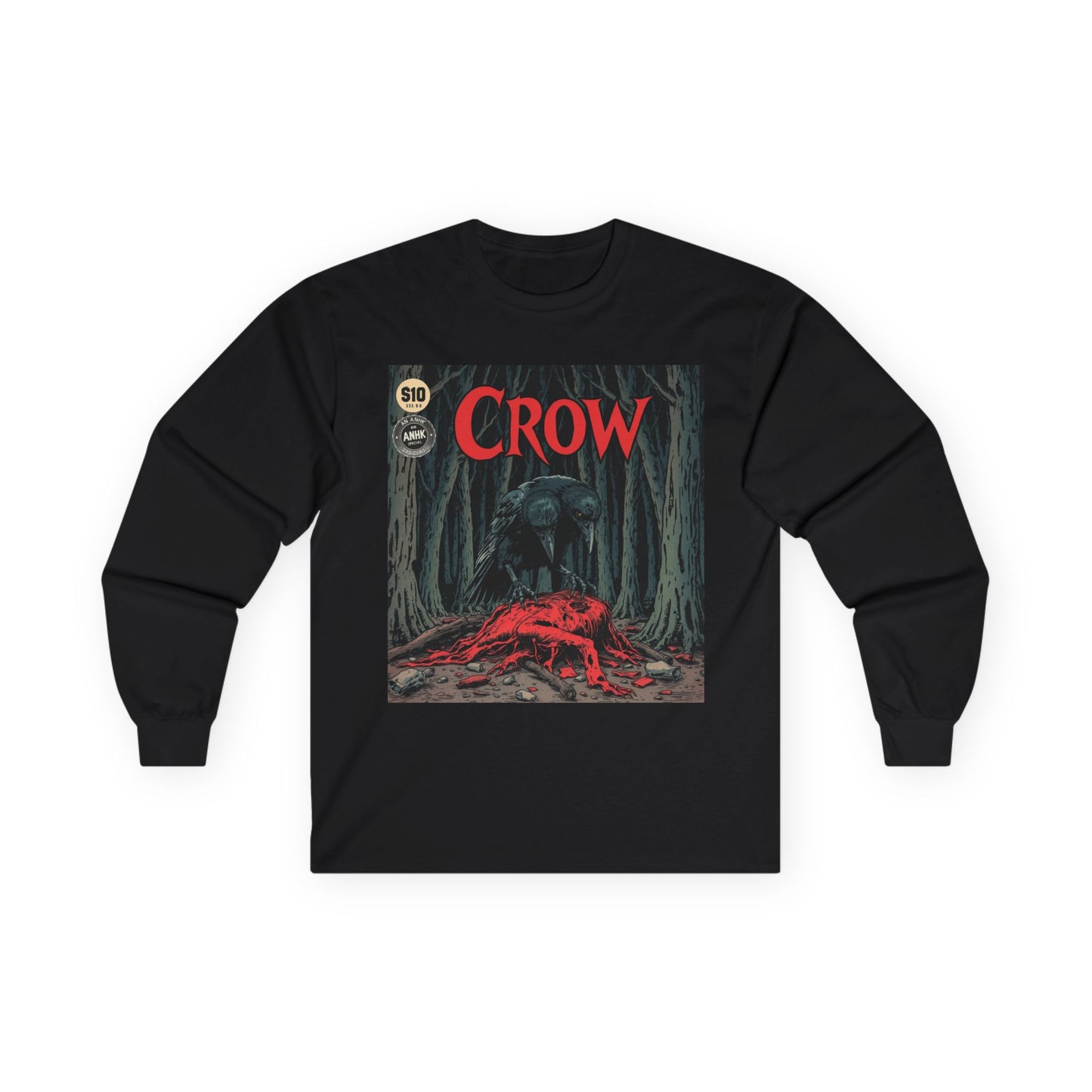 Vintage Comic Cover Crow Graphic Long Sleeve Tee