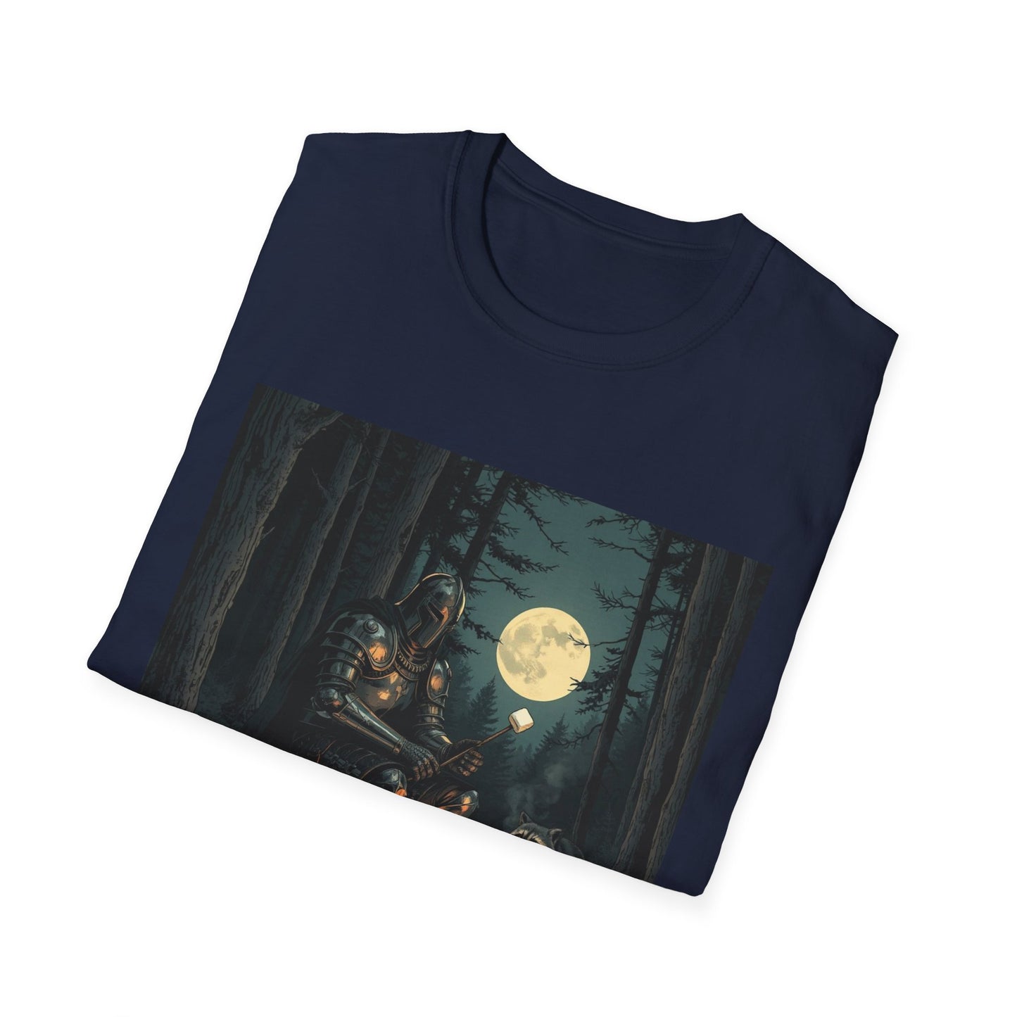 Vintage Comic Cover Knight And Racoon Moonlit Campfire Unisex T-Shirt