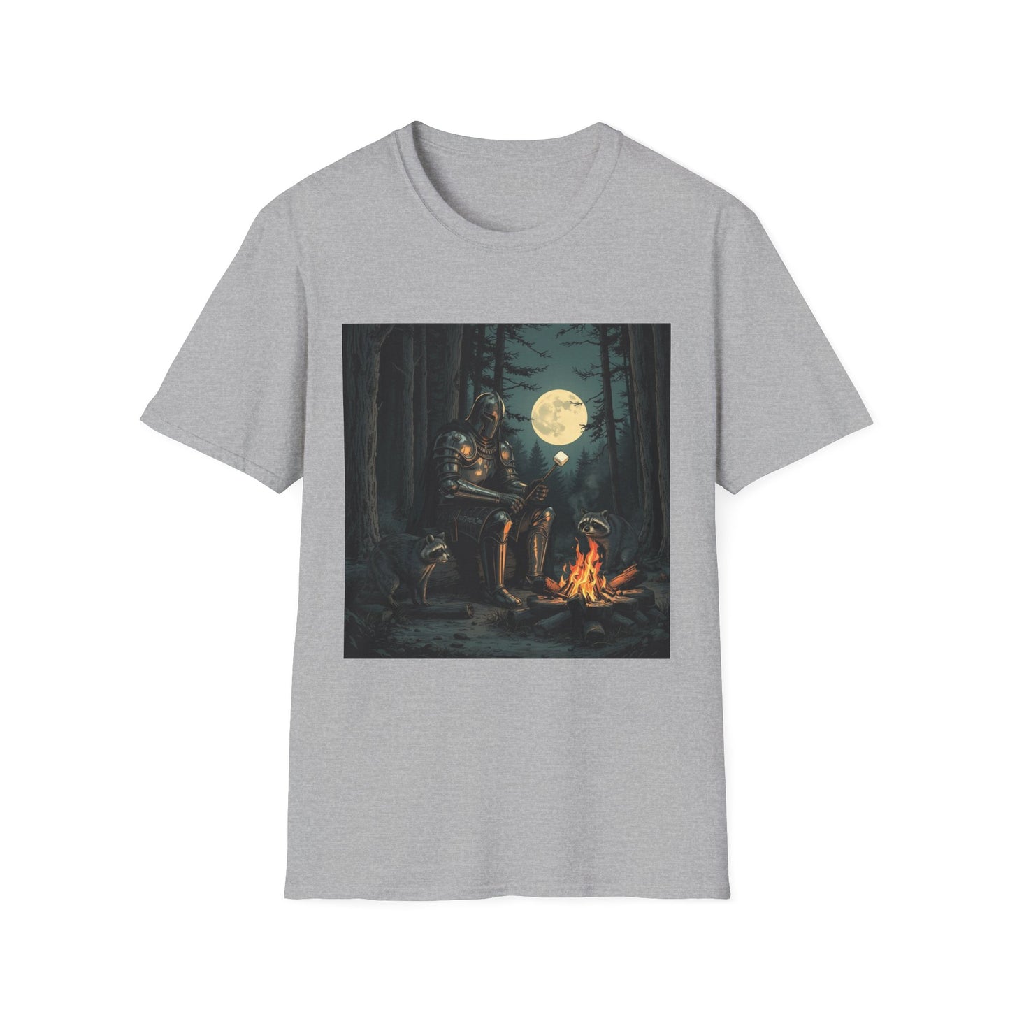 Vintage Comic Cover Knight And Racoon Moonlit Campfire Unisex T-Shirt