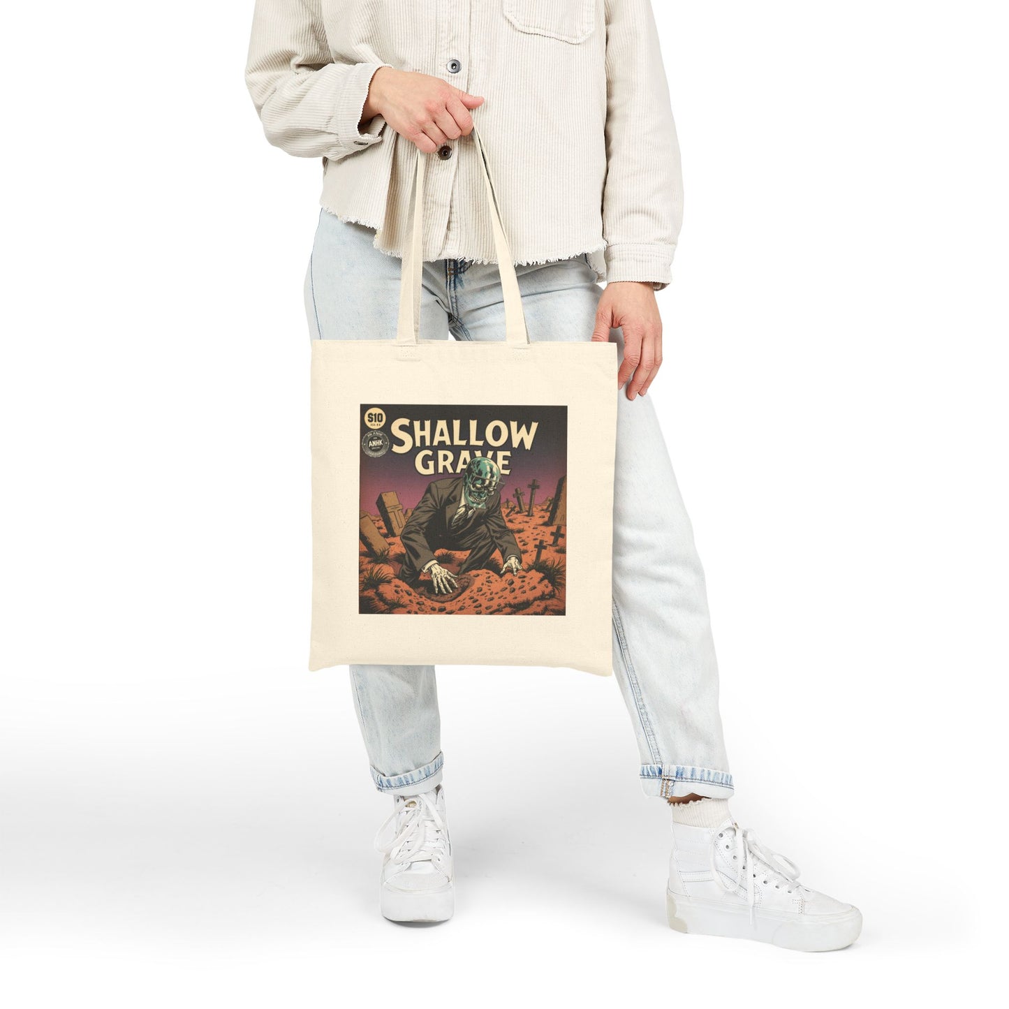 Spooky Shallow Grave Canvas Tote Bag - Eco-Friendly Tote
