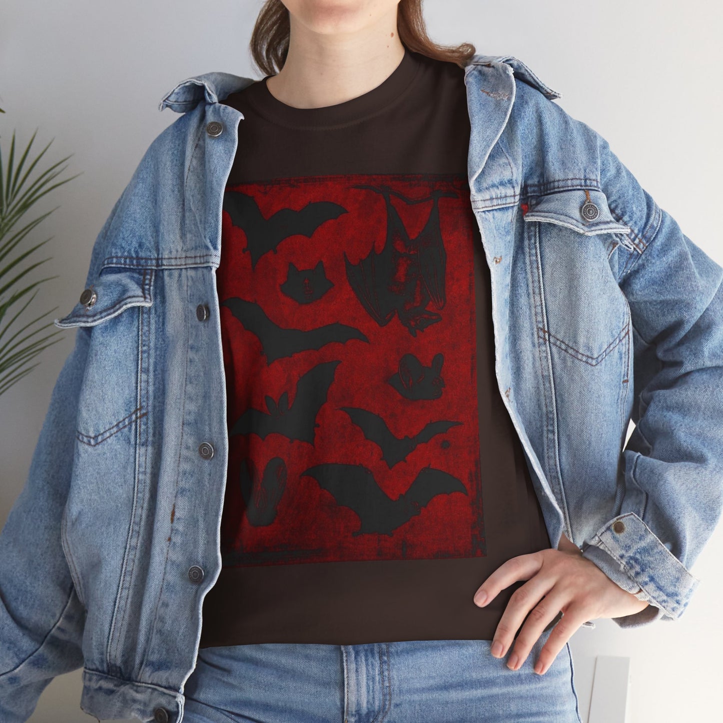 Moody Tee Gothic Bat Print Unisex Heavy Cotton Tee