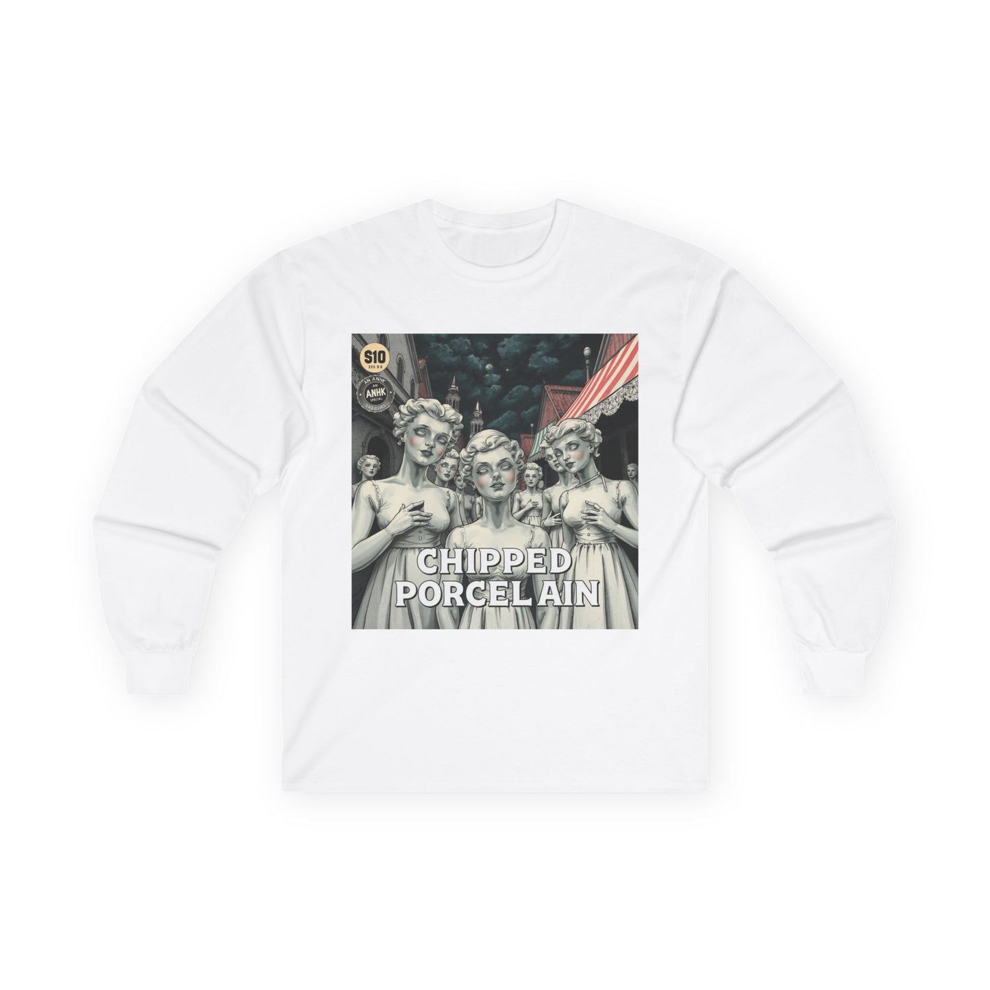 Vintage Comic Cover Chipped Porcelain Long Sleeve Tee