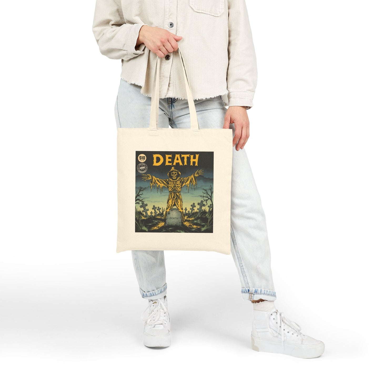 Gothic Tote Bag with Death Design, Eco-Friendly Shopping Bag