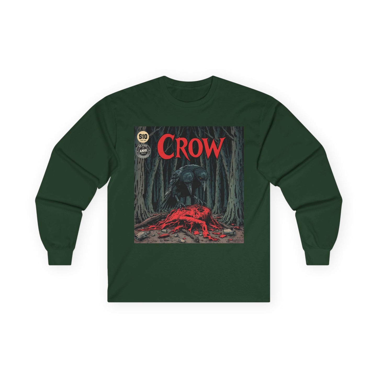 Vintage Comic Cover Crow Graphic Long Sleeve Tee