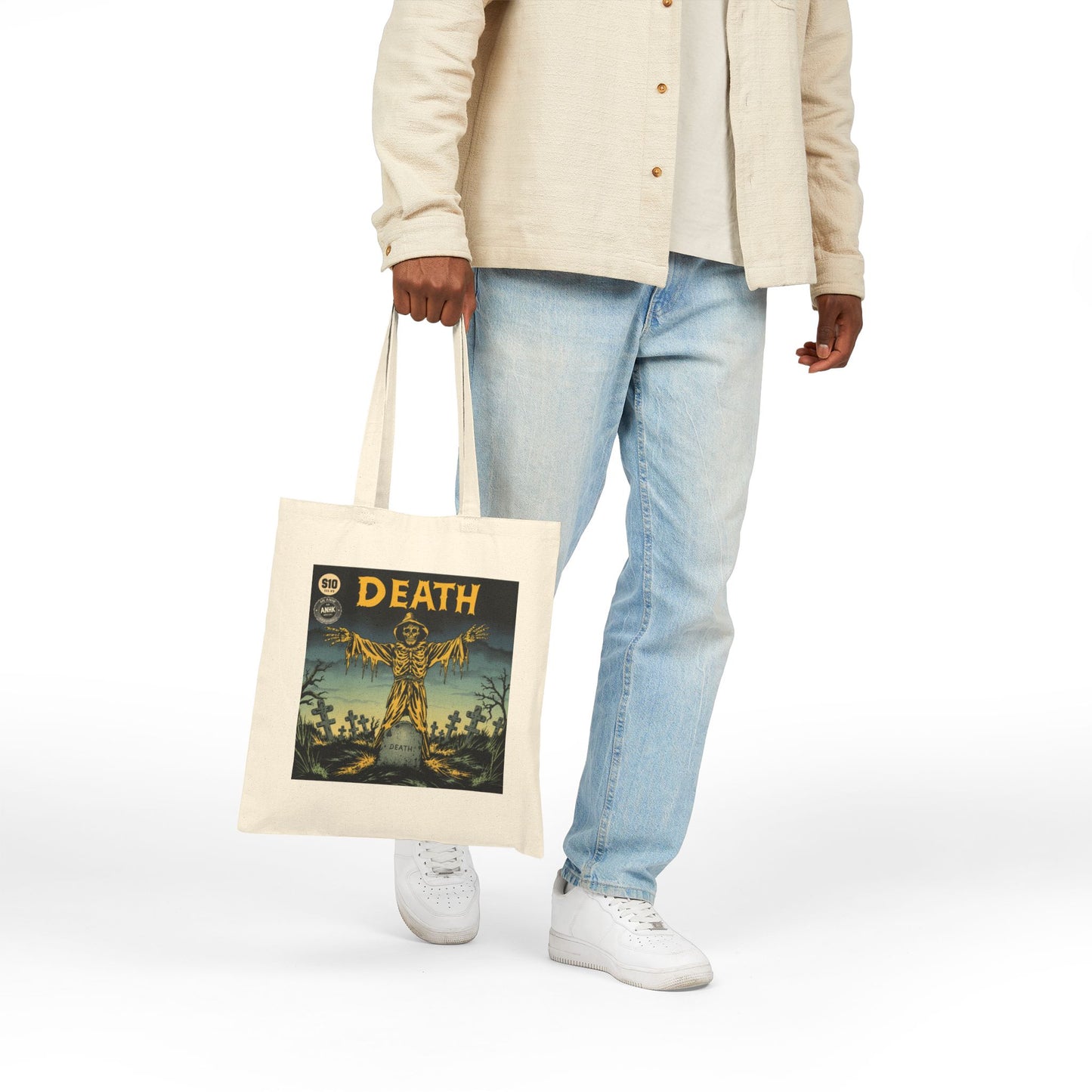 Gothic Tote Bag with Death Design, Eco-Friendly Shopping Bag