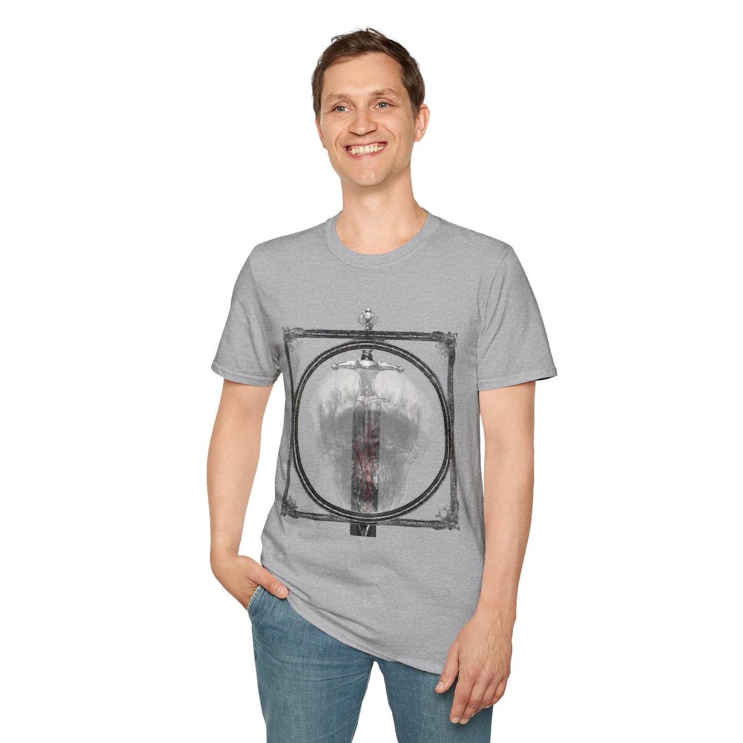 Skelly Goth Franed Sword Through Skull Graphic Tee