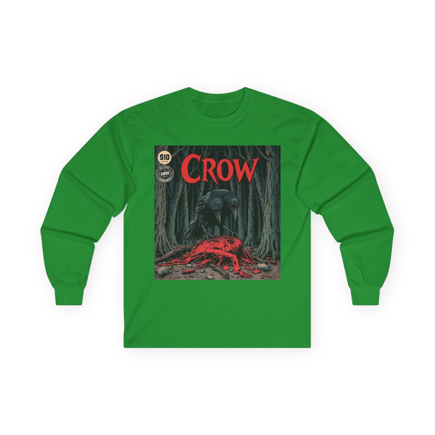 Vintage Comic Cover Crow Graphic Long Sleeve Tee