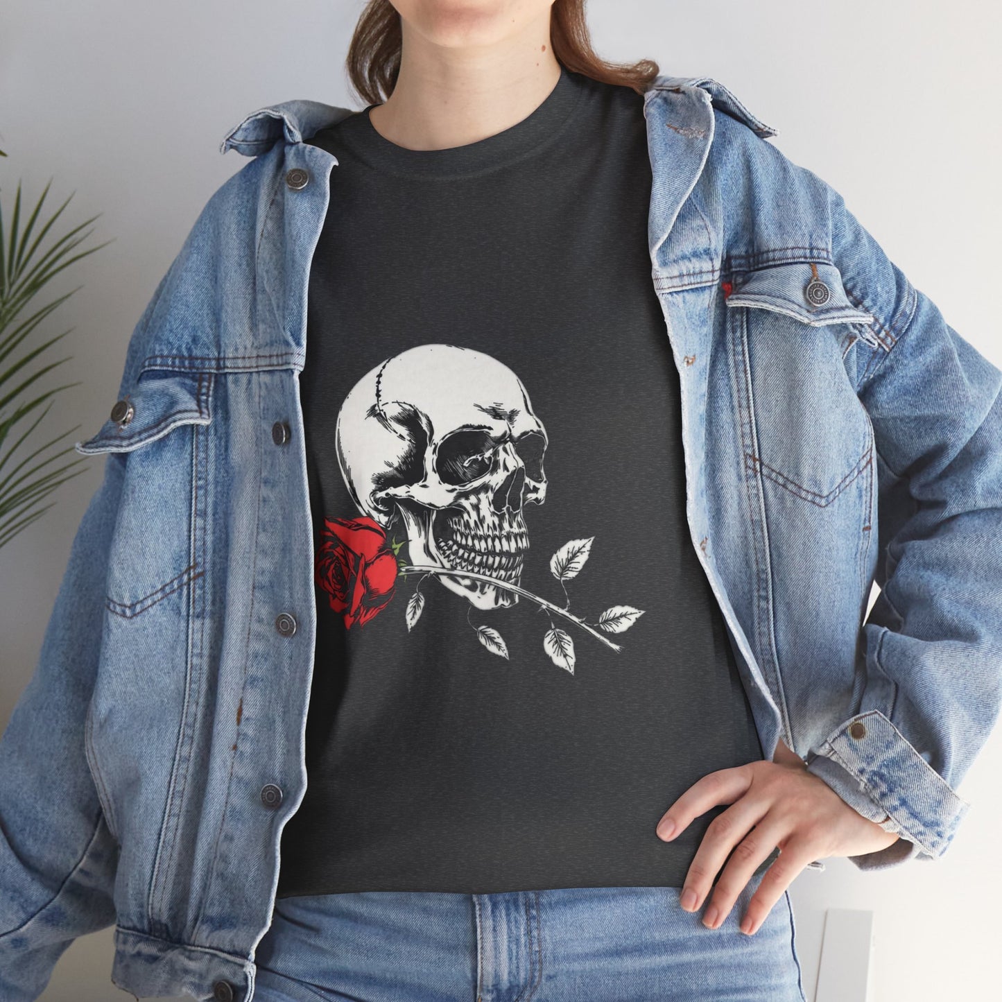 Skelly Goth Skull And Rose Unisex Heavy Cotton Tee