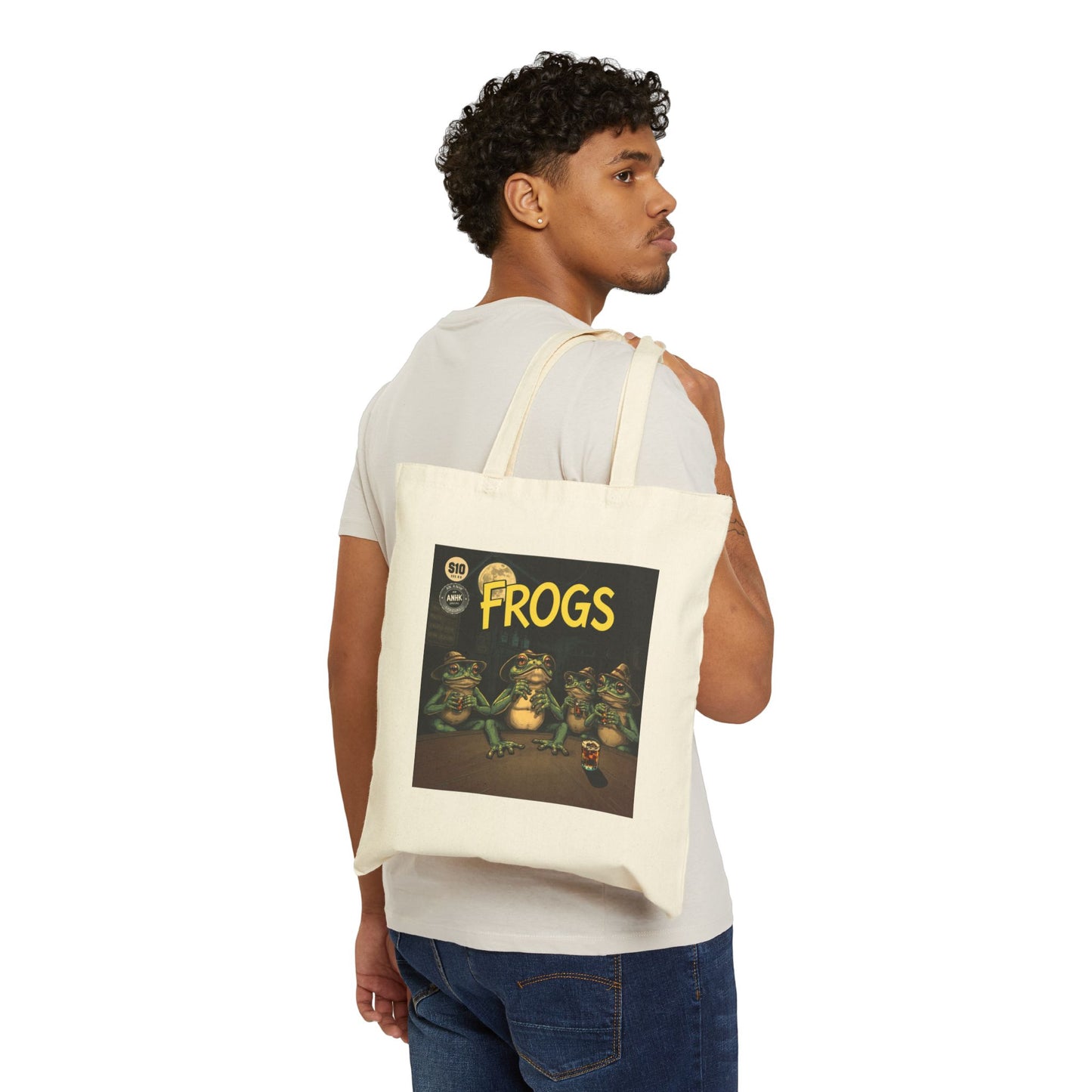 Bar Hopping Frogs Cotton Canvas Tote Bag