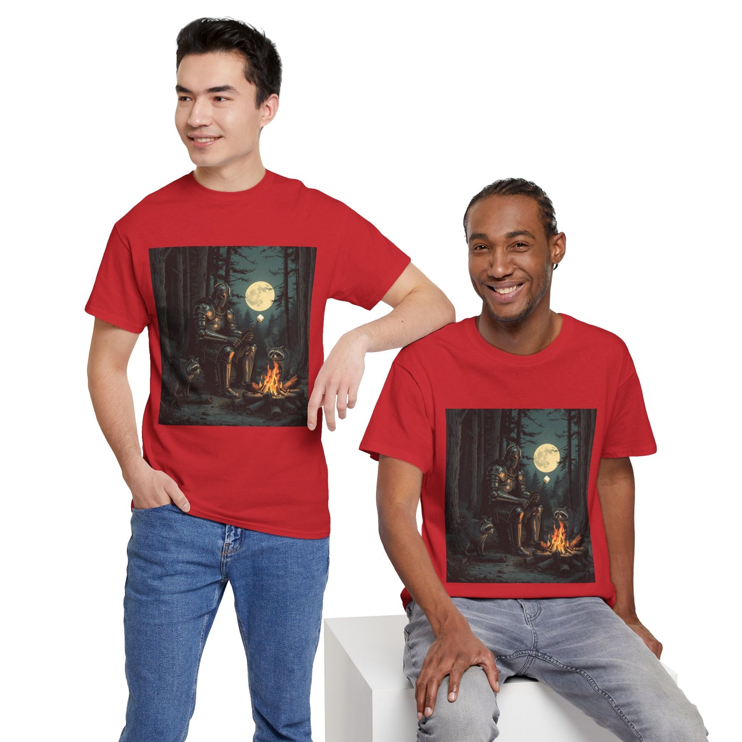 Vintage Comic Cover Knight Of Marshmallows Moonlit Campfire Unisex Tee